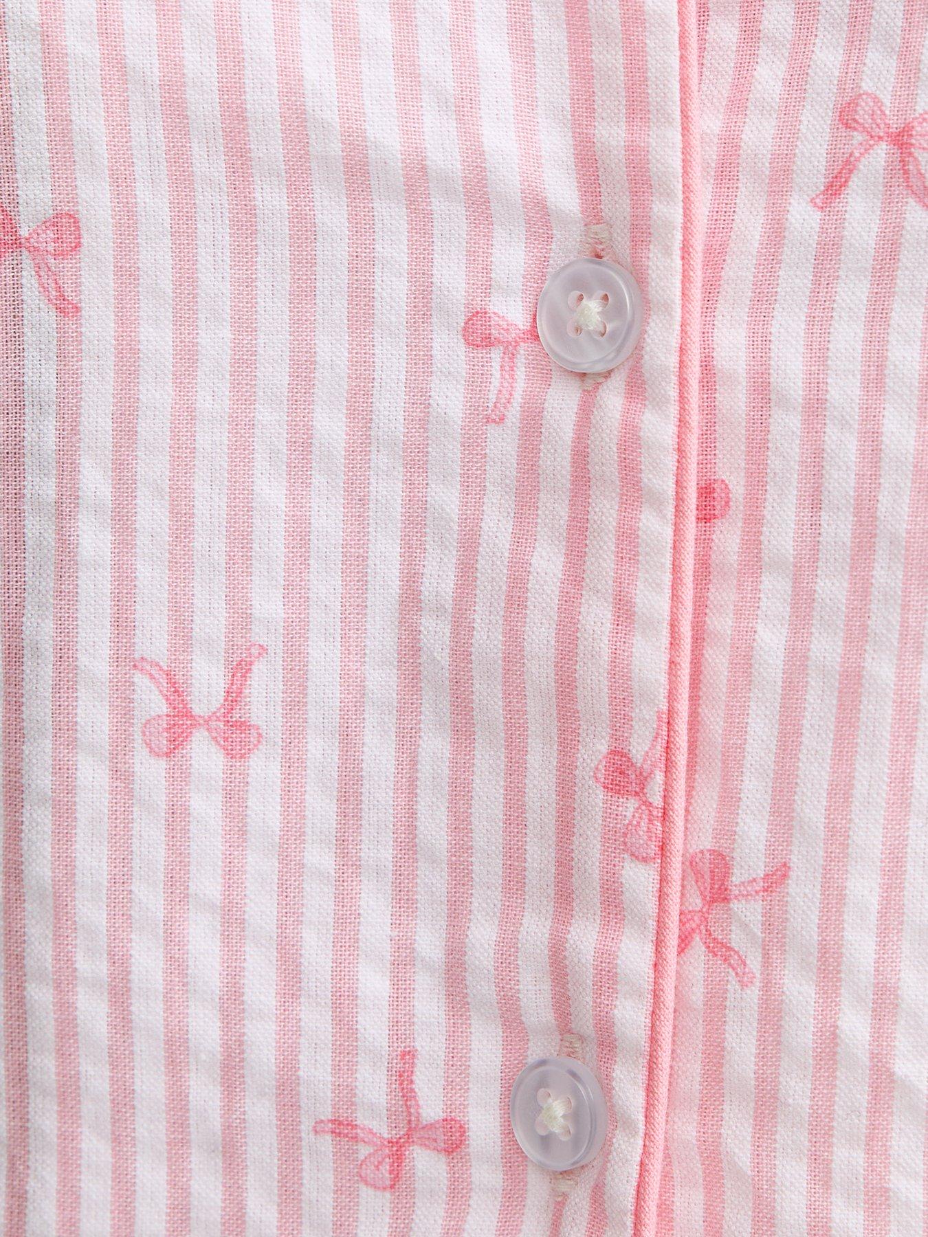 Image 5 of 5 of New Look 915 Girls Stripe Bow Revere Collar Shirt And Shorts Pyjama Set - Light Pink