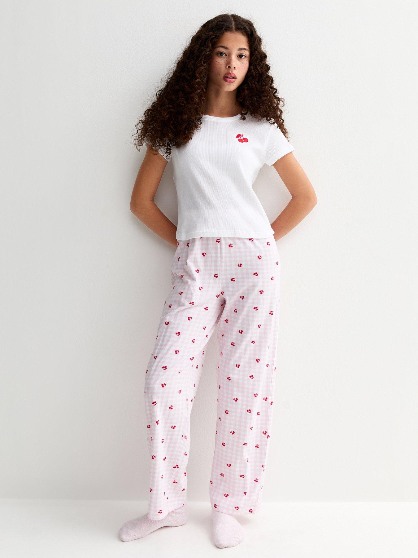 New Look 915 Girls Cherry Embroidered Pyjama Set - Light Pink