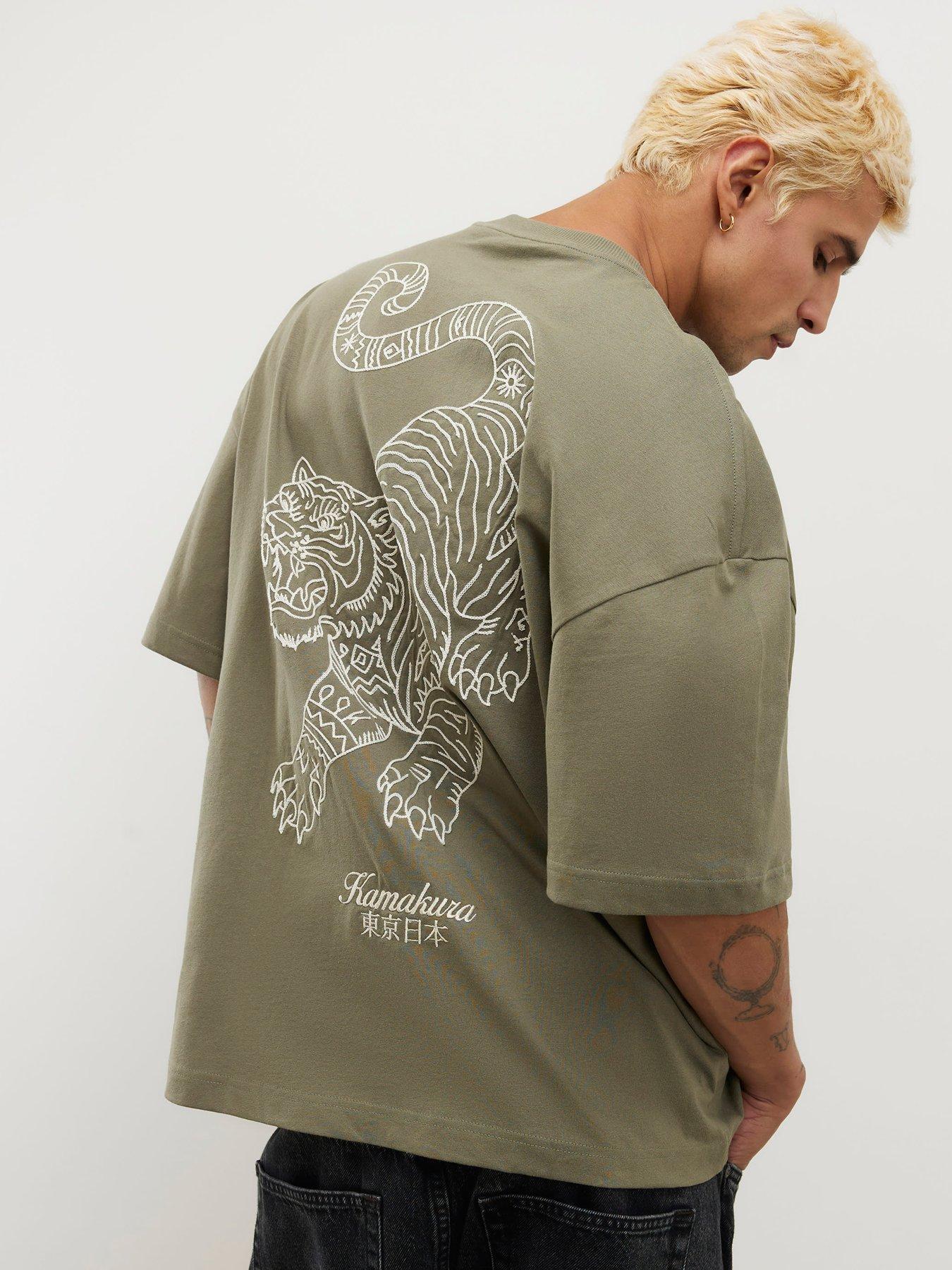 River Island Short Sleeve Tiger Roping T-Shirt - Green