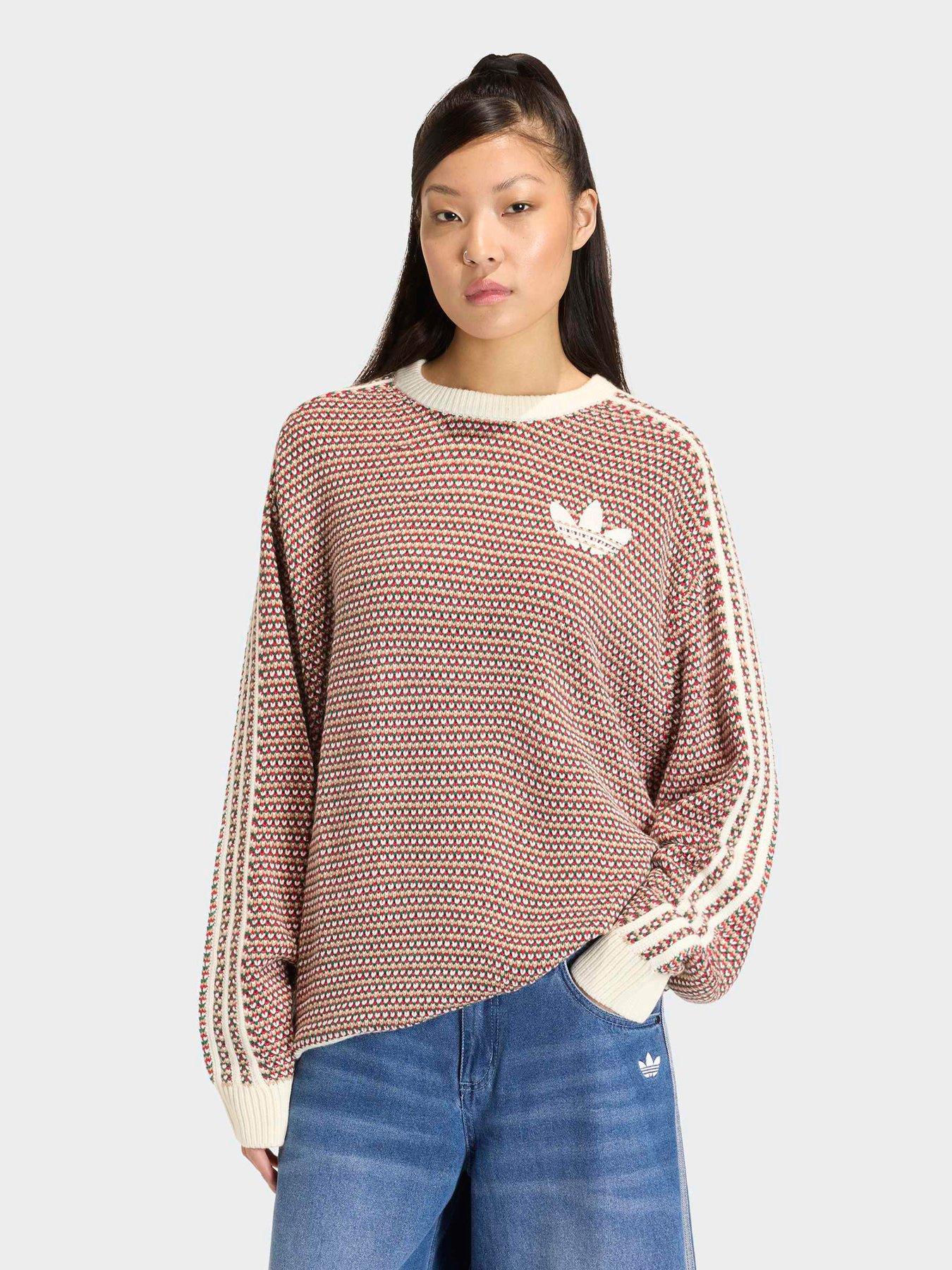 adidas Originals Women's Oversized Holiday Knit Crew Neck Sweater - White/Green/Red