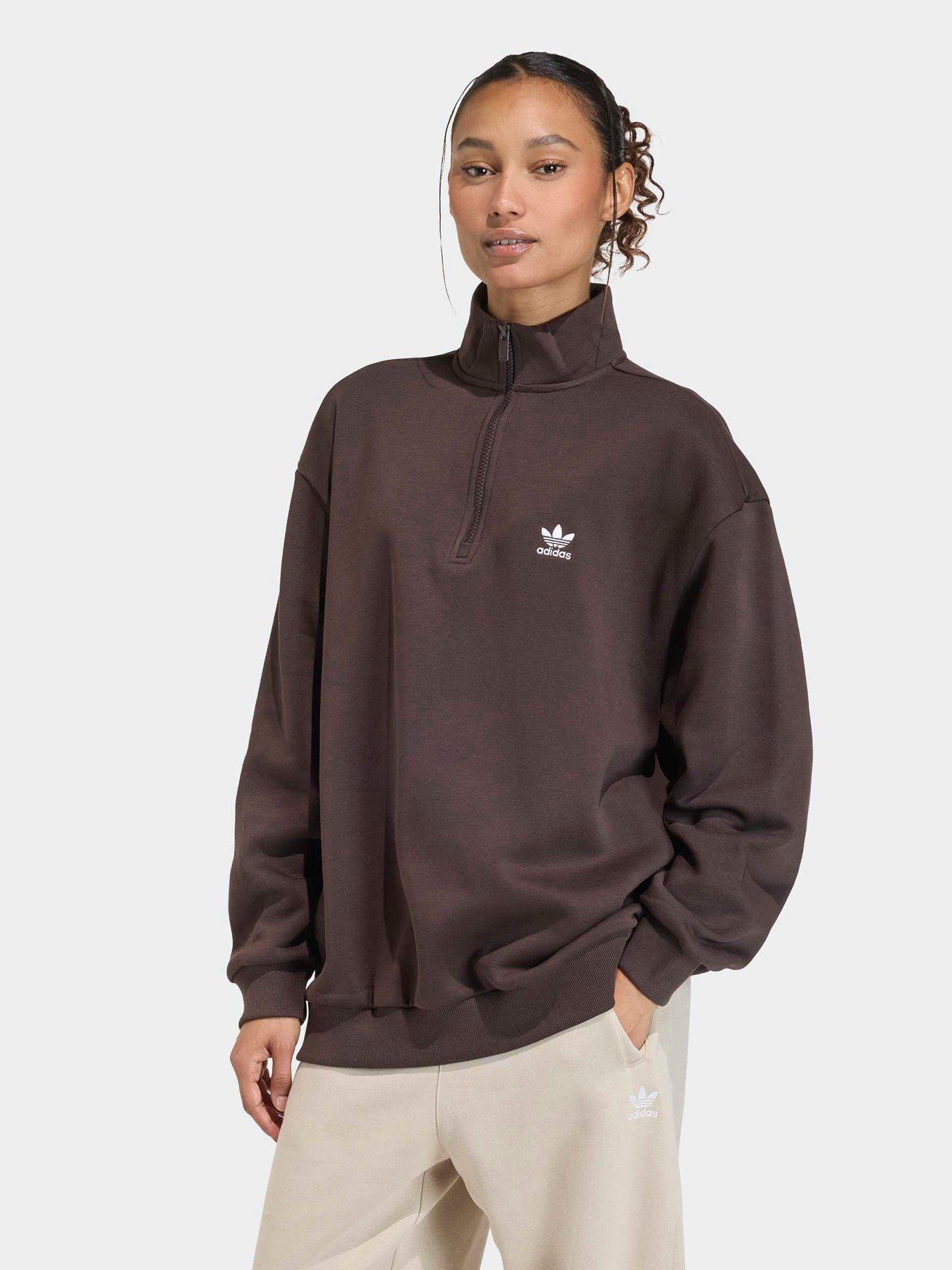adidas-originals-womens-half-zip-sweatshirt-brown