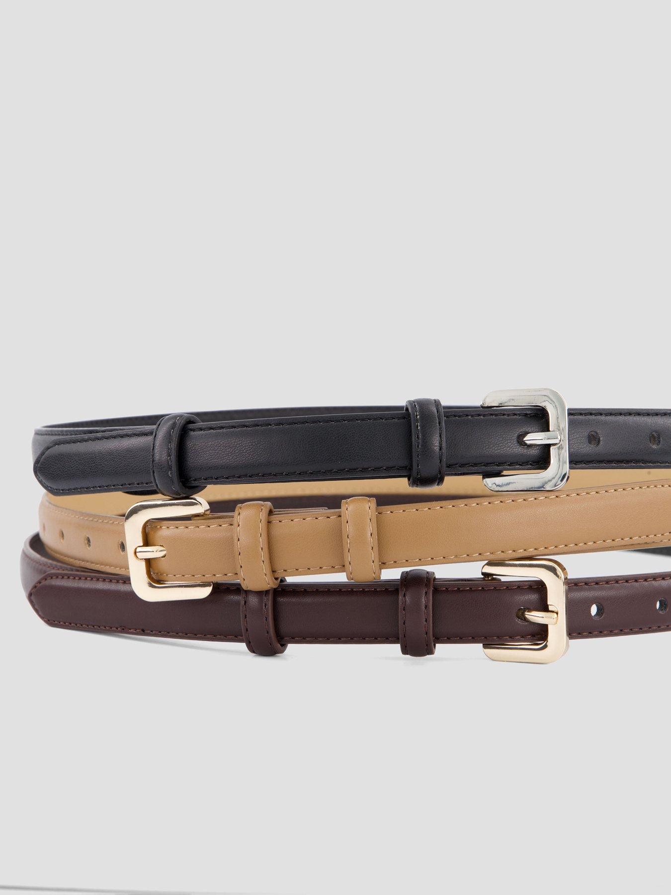 Image 3 of 6 of The Very Collection 3 Pack Skinny Belts - Brown