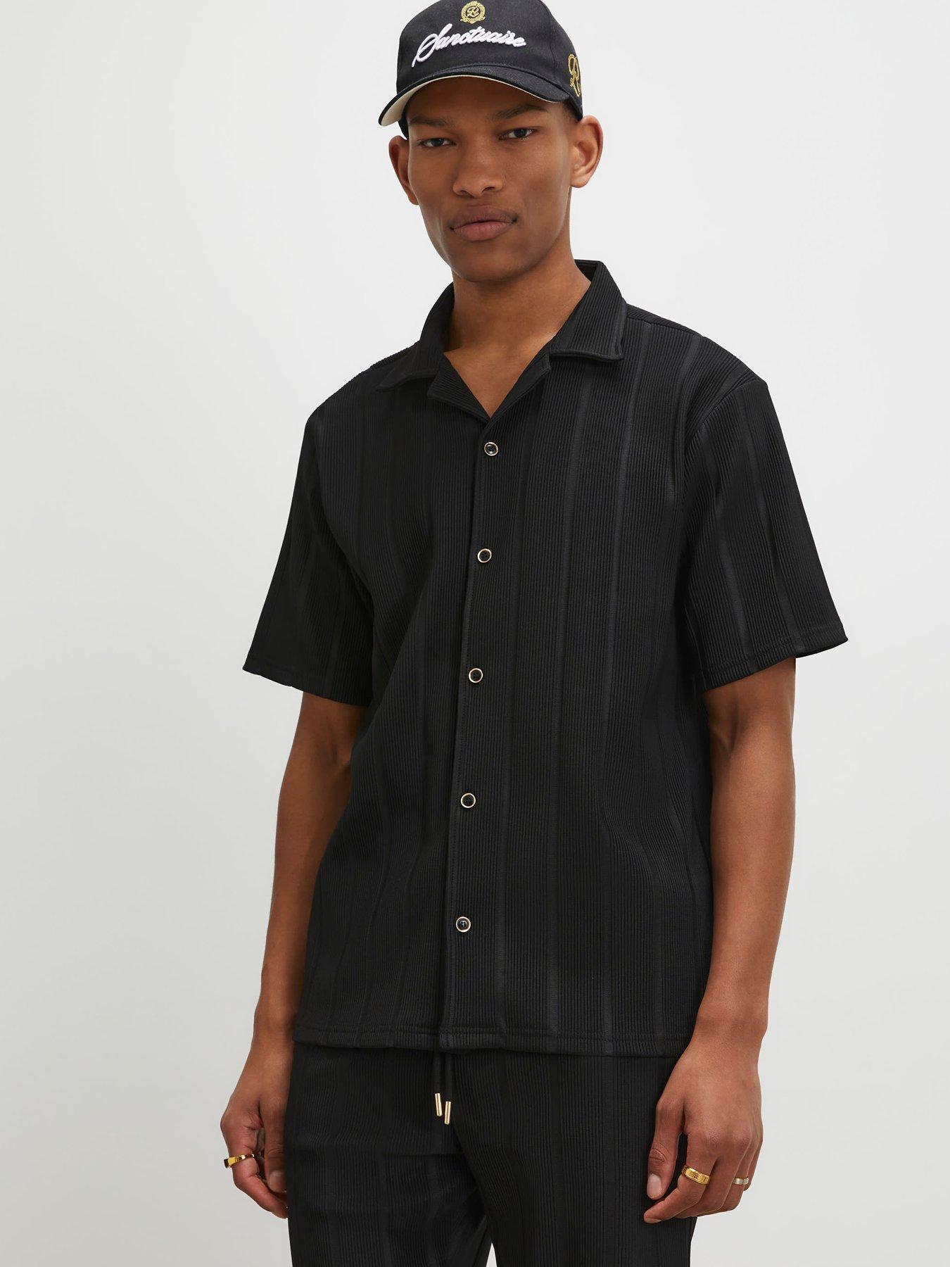 River Island Ottoman Texture Revere Short Sleeve Shirt - Black