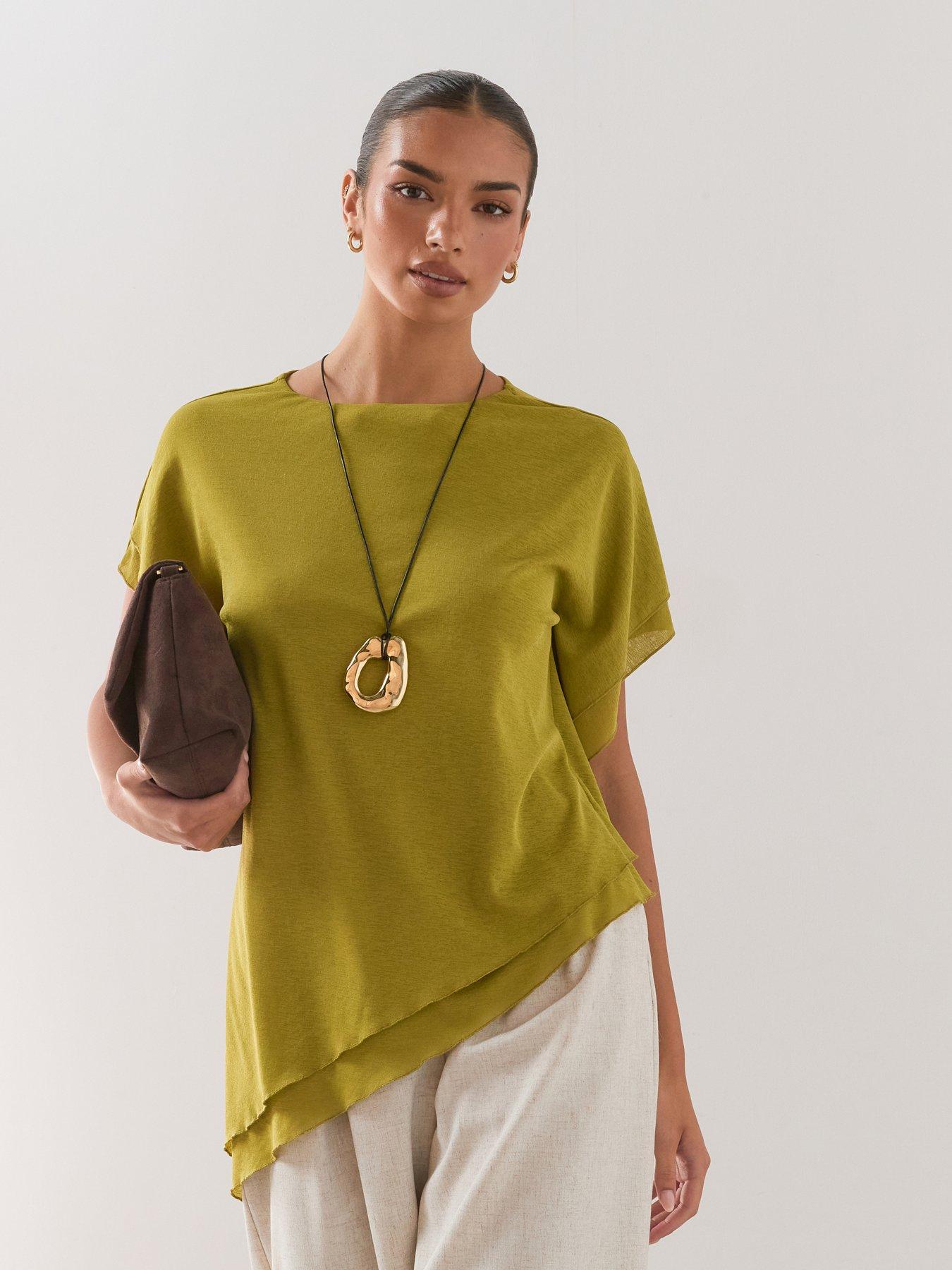 Image 1 of 7 of The Very Collection Asymmetric Draped Top - Green