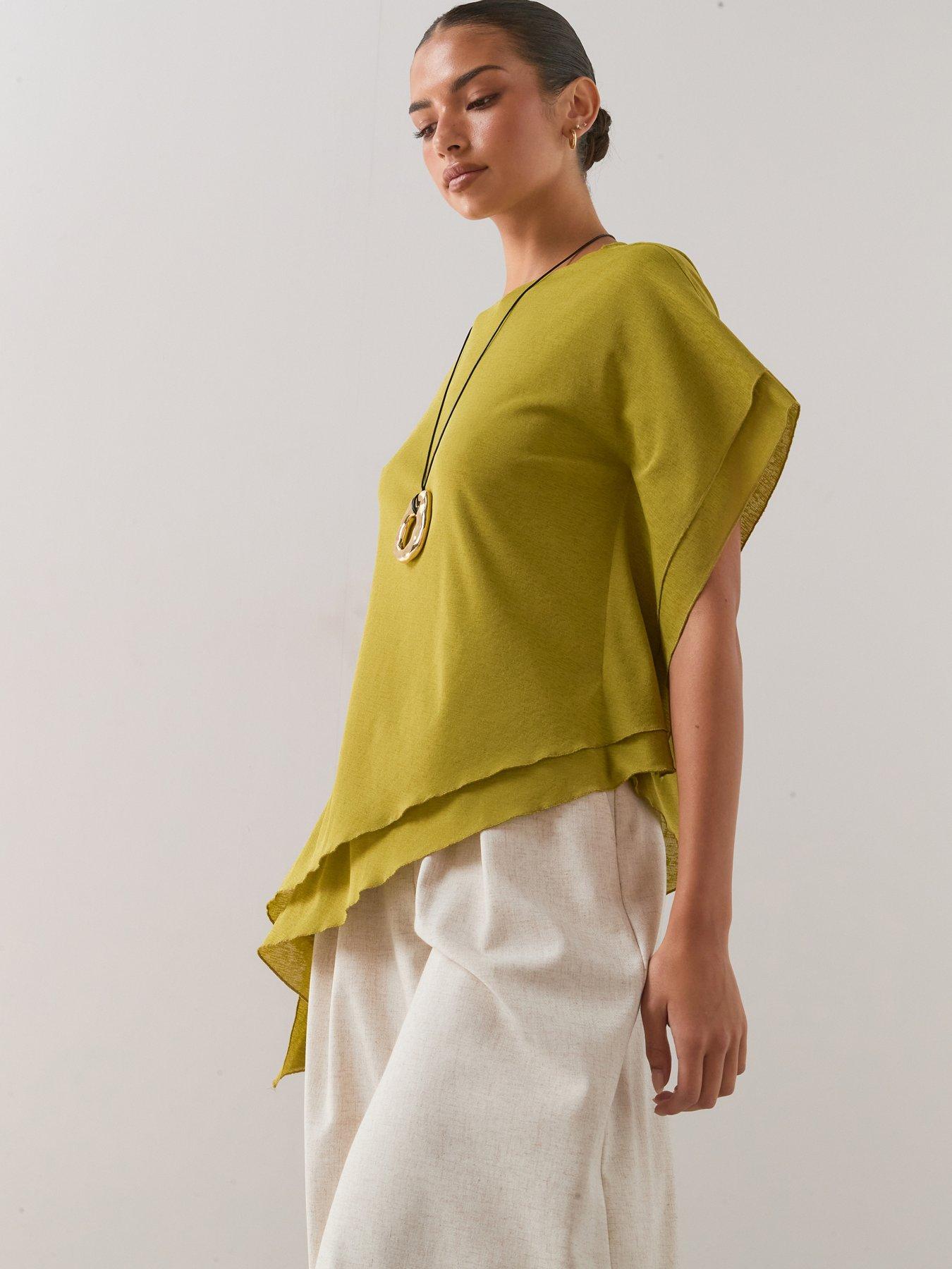 Image 4 of 7 of The Very Collection Asymmetric Draped Top - Green