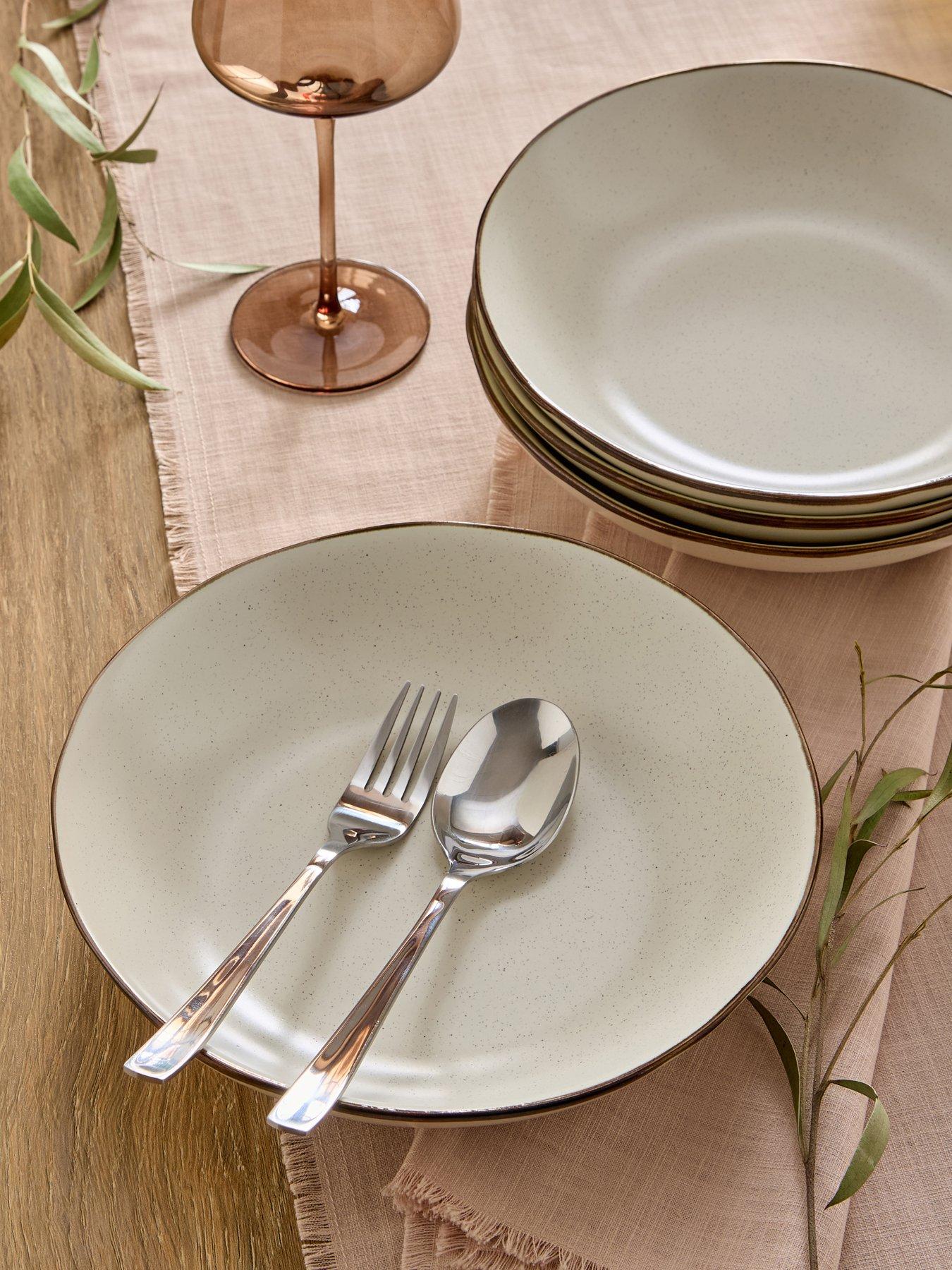 Michelle Keegan Home Michelle Keegan Set Of 4 Pasta Bowls - Speckle Cream Glaze With Brown Reactive Rim
