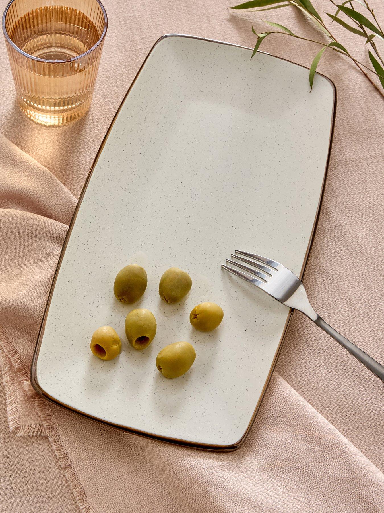 Michelle Keegan Home Platter Serving Plate  - Speckle Cream Glaze With Brown Reactive Rim