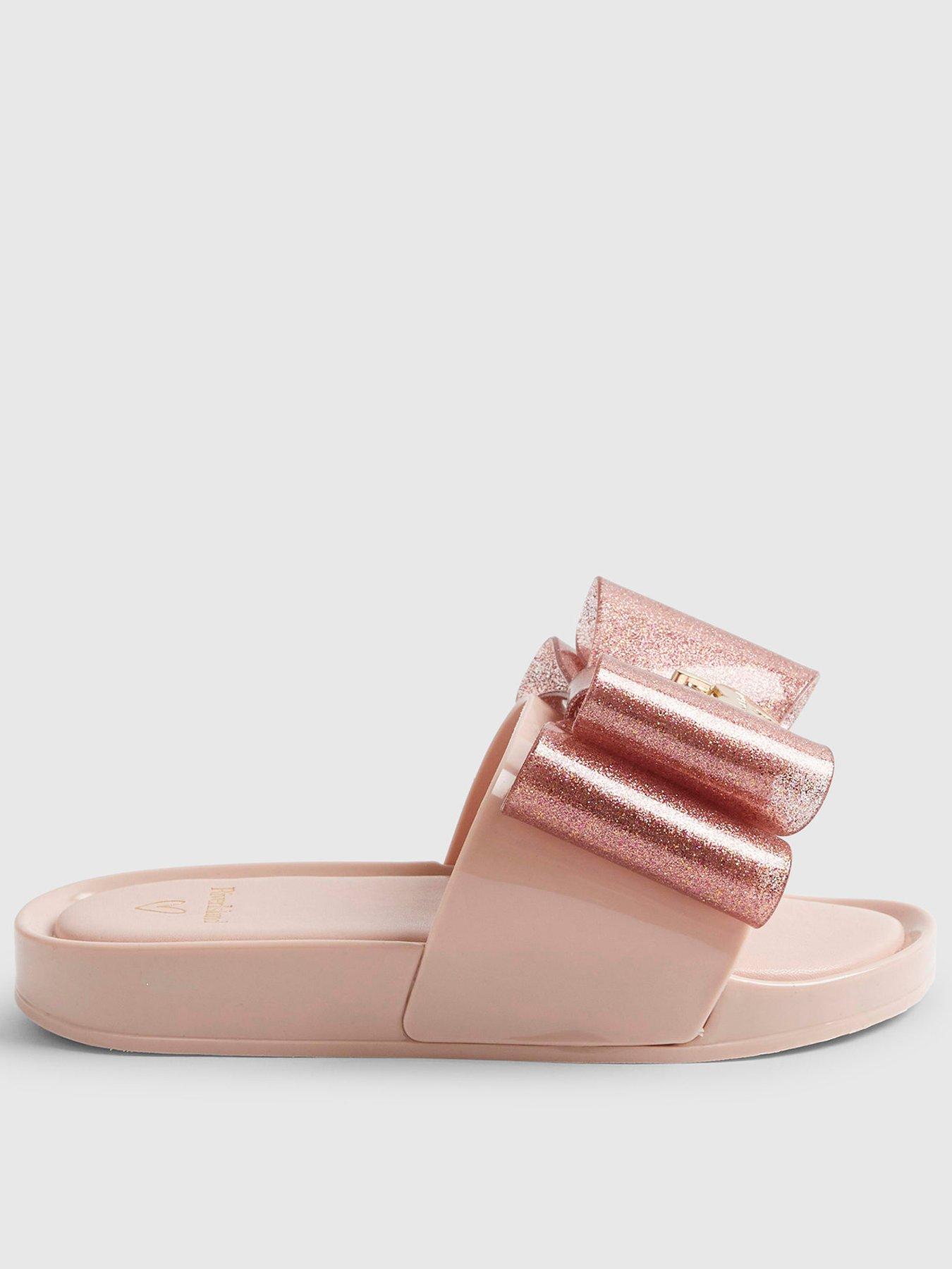 River Island Older Girls Glitter Bow Sliders - Pink