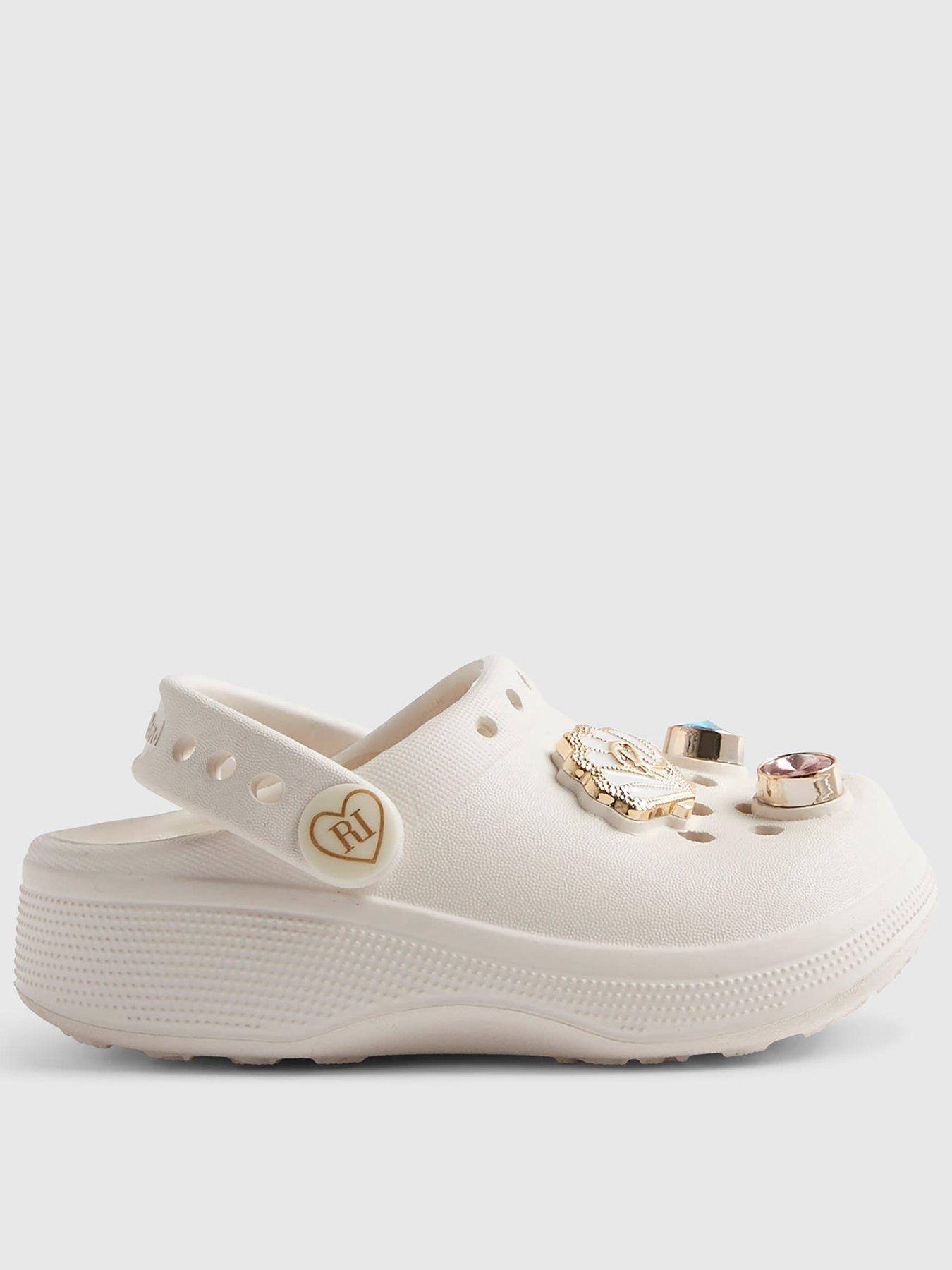 River Island Mini Girls Shell Gem Clog Sandals - White