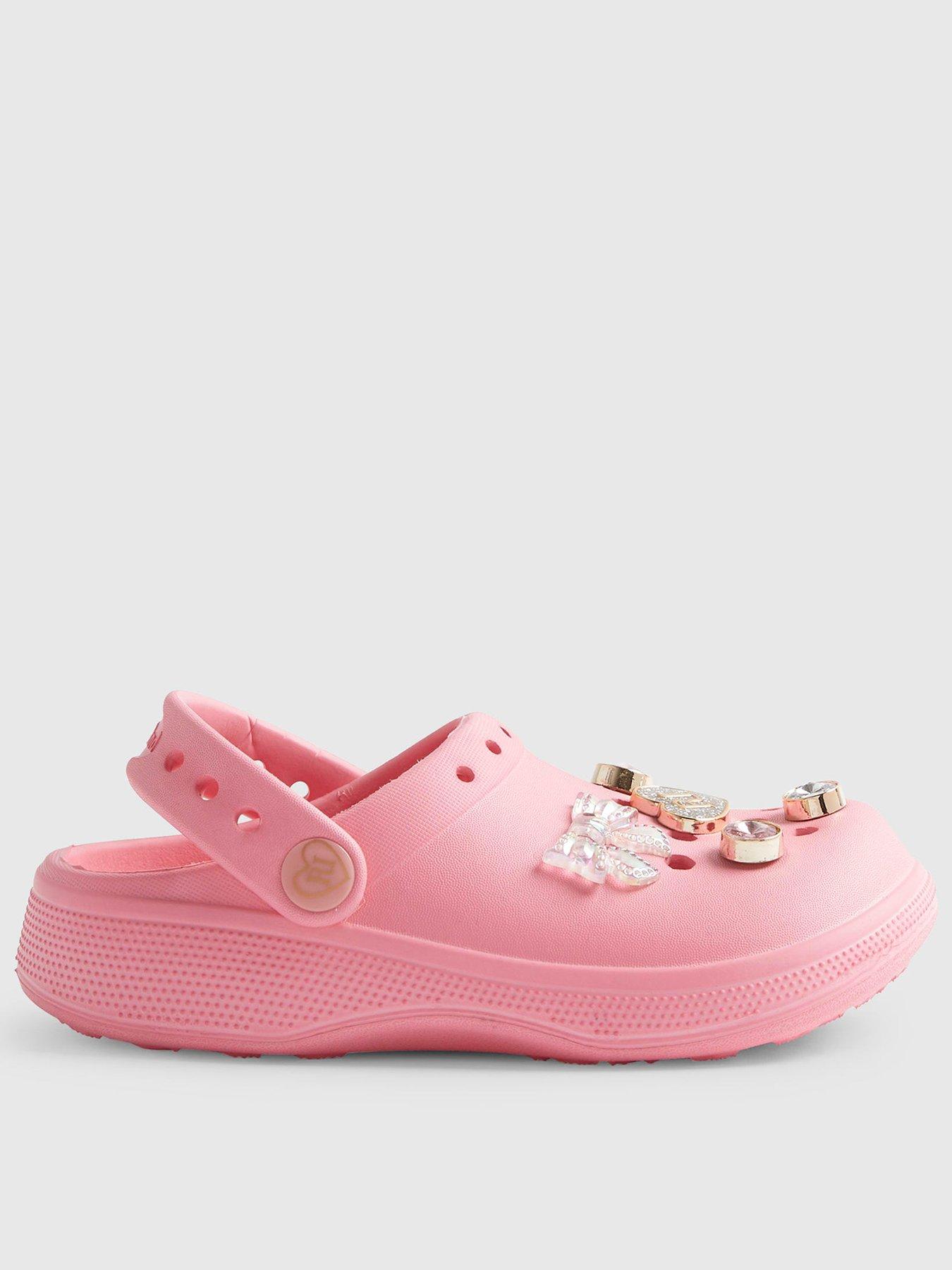 River Island Older Girls Bow Gem Clog Sandals - Pink
