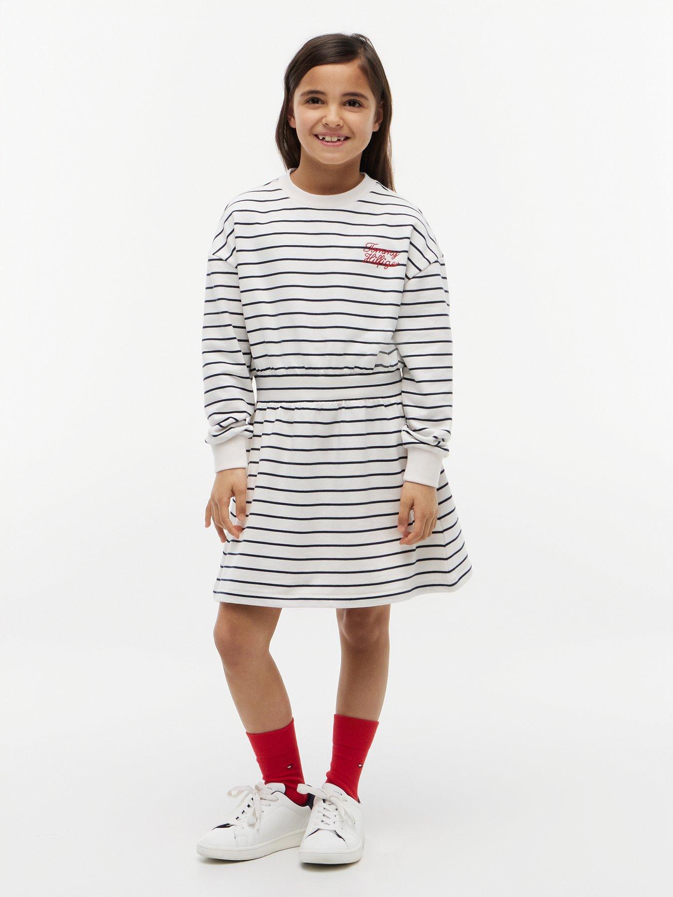 Image 1 of 4 of Tommy Hilfiger Stripe Relaxed Sweatshirt Dress - Dark Night Navy Stripes