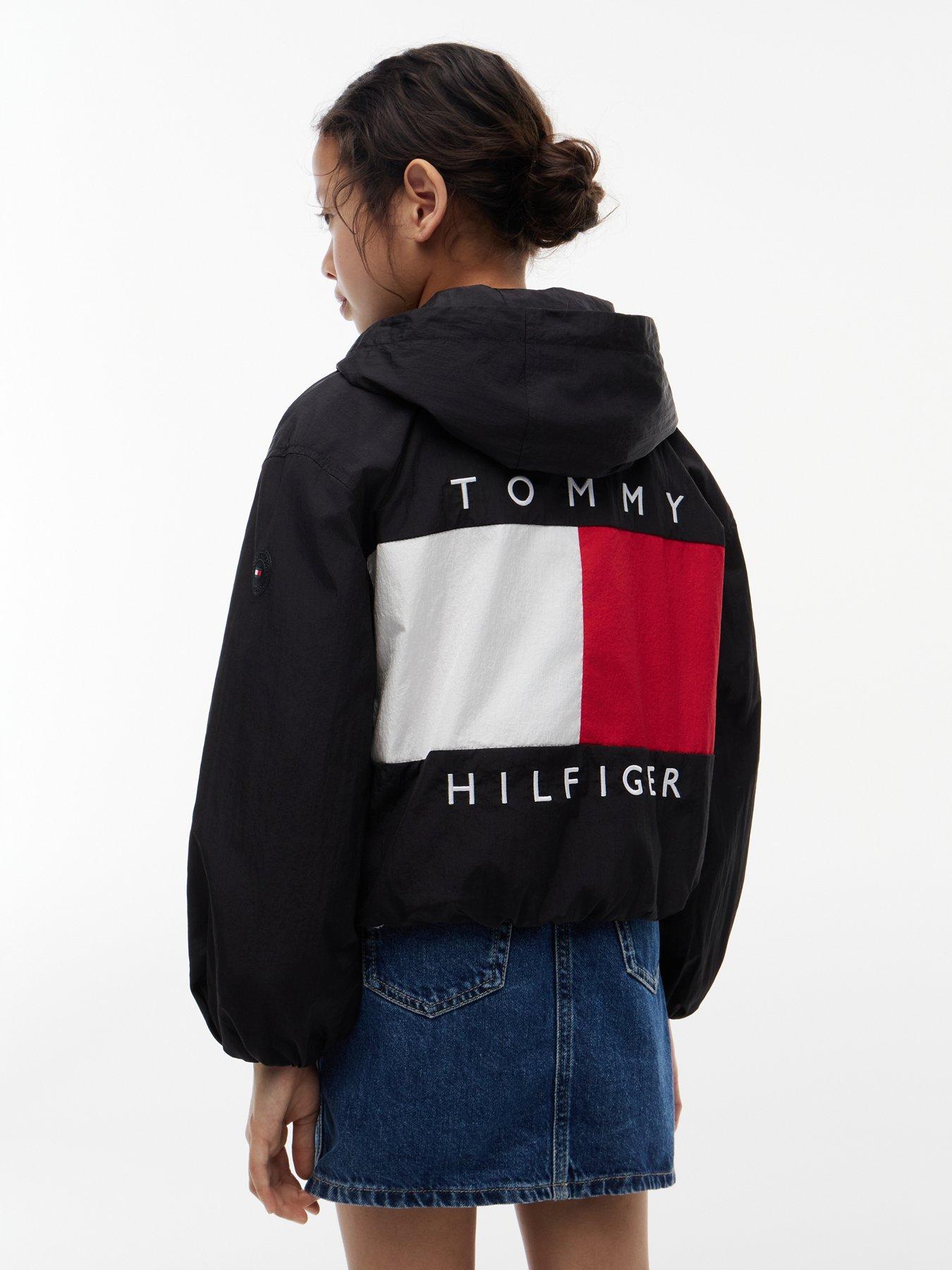 Image 2 of 5 of Tommy Hilfiger Girls Hooded Shiny Flag Jacket - Black