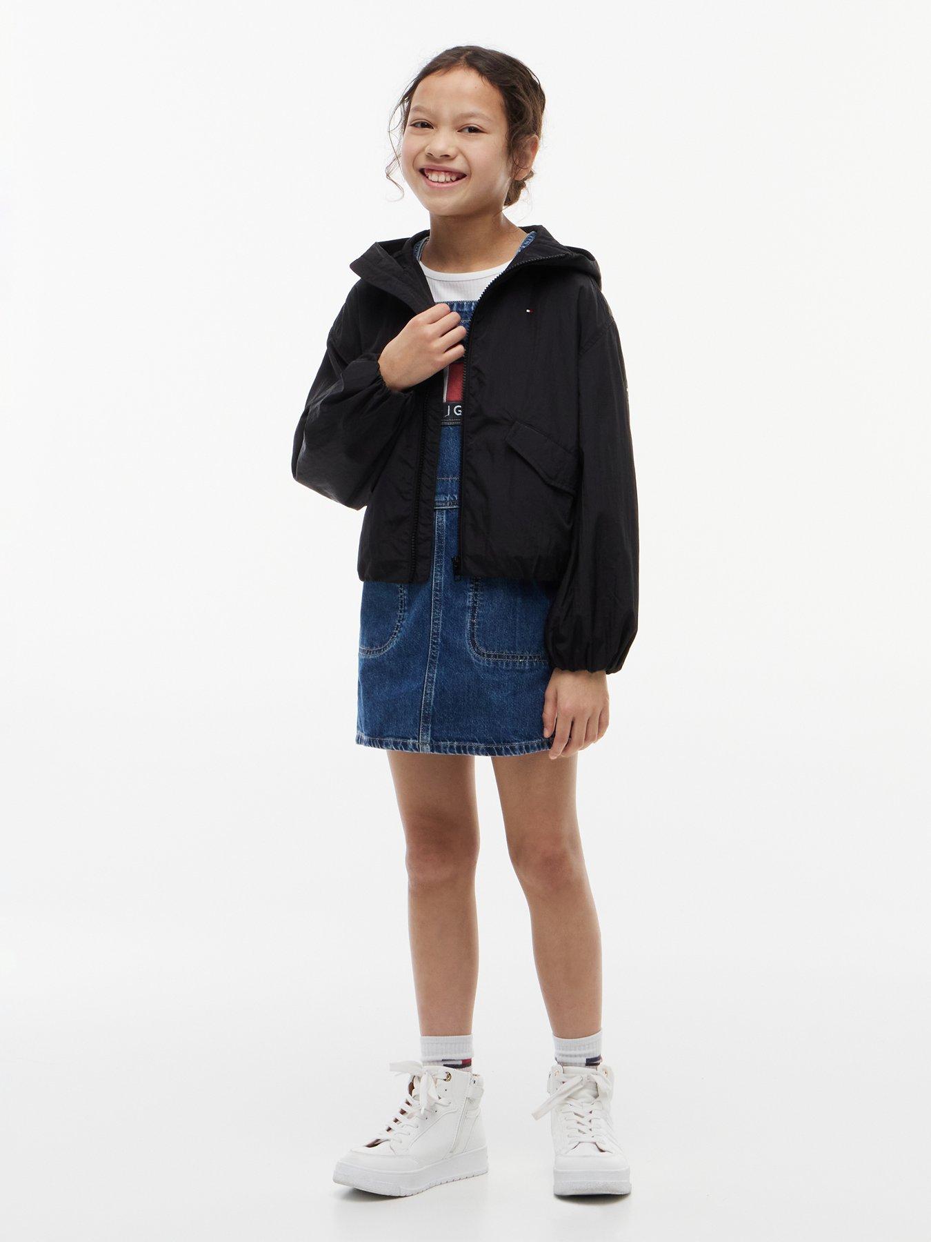 Image 3 of 5 of Tommy Hilfiger Girls Hooded Shiny Flag Jacket - Black