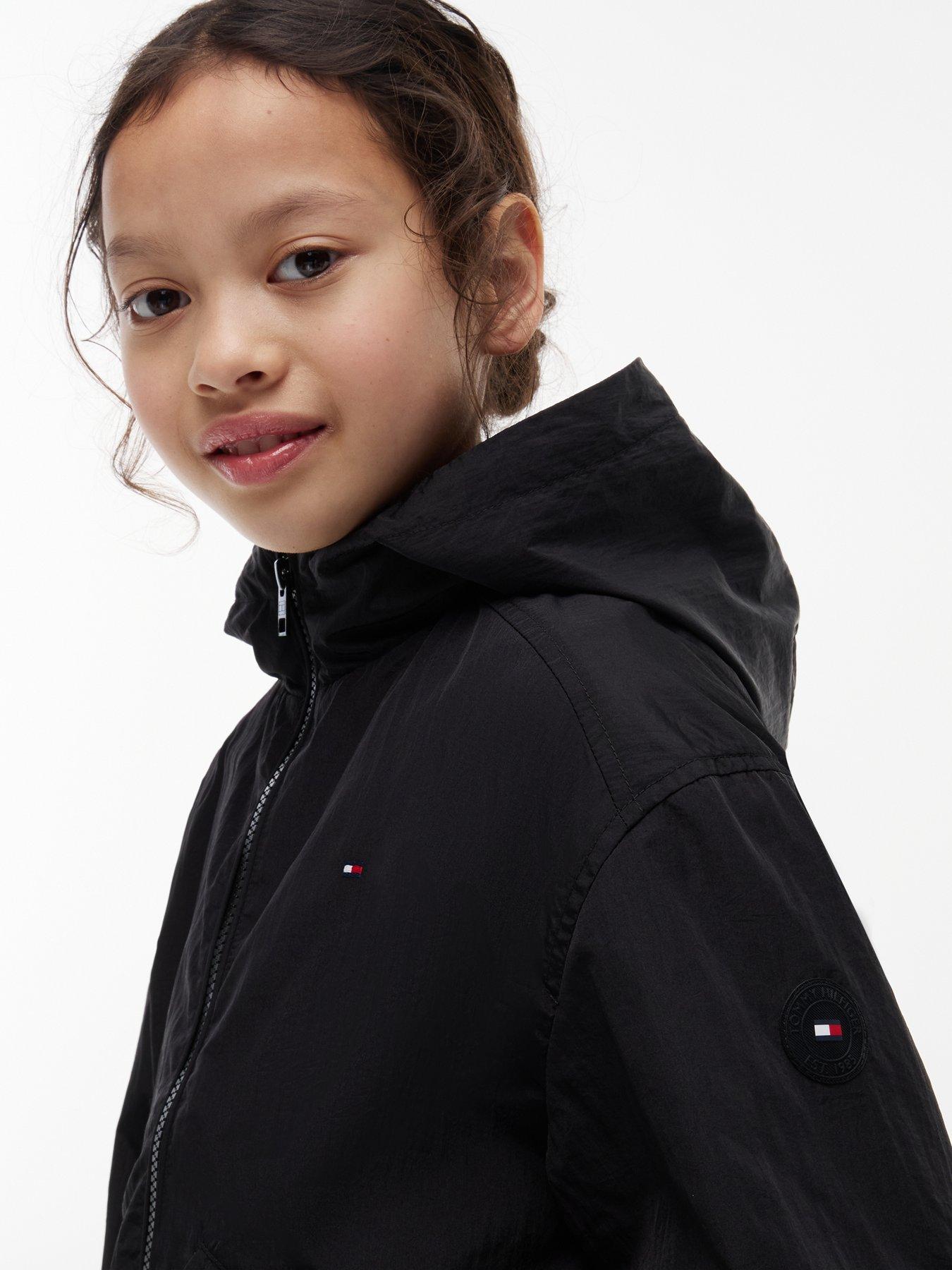 Image 4 of 5 of Tommy Hilfiger Girls Hooded Shiny Flag Jacket - Black