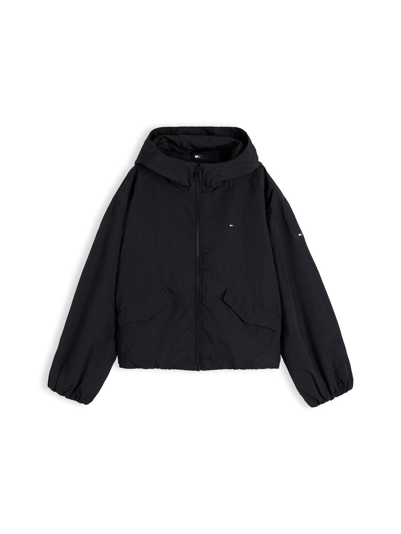 Image 5 of 5 of Tommy Hilfiger Girls Hooded Shiny Flag Jacket - Black