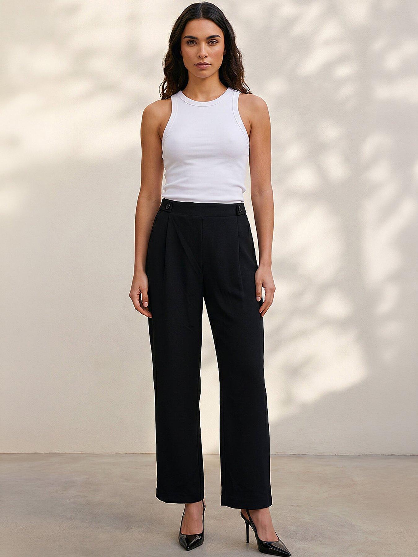 Image 1 of 1 of Roman Pleated Wide Leg Buttoned Trouser