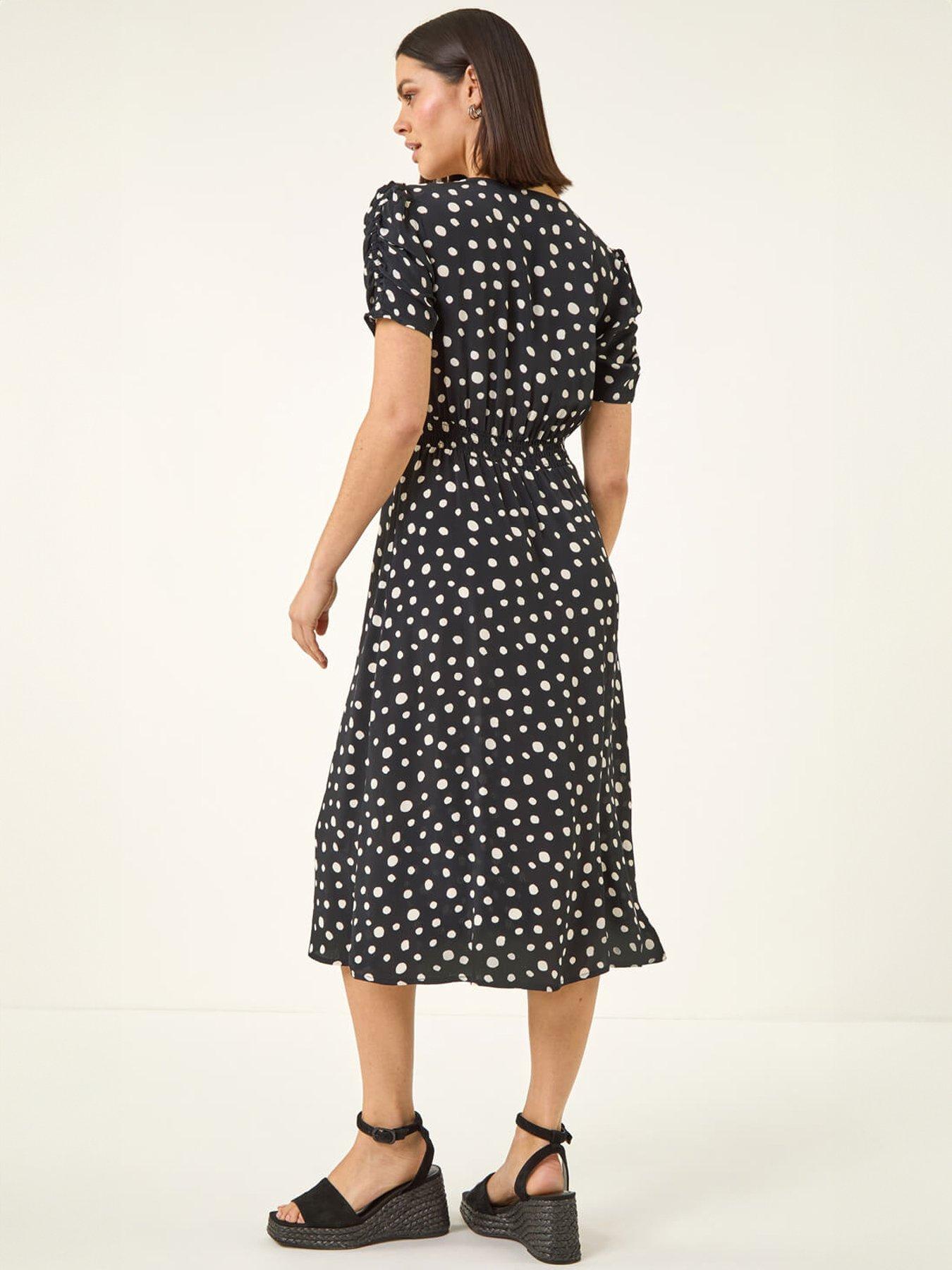 roman-polka-dot-ruched-sleeve-midi-dressstillFront