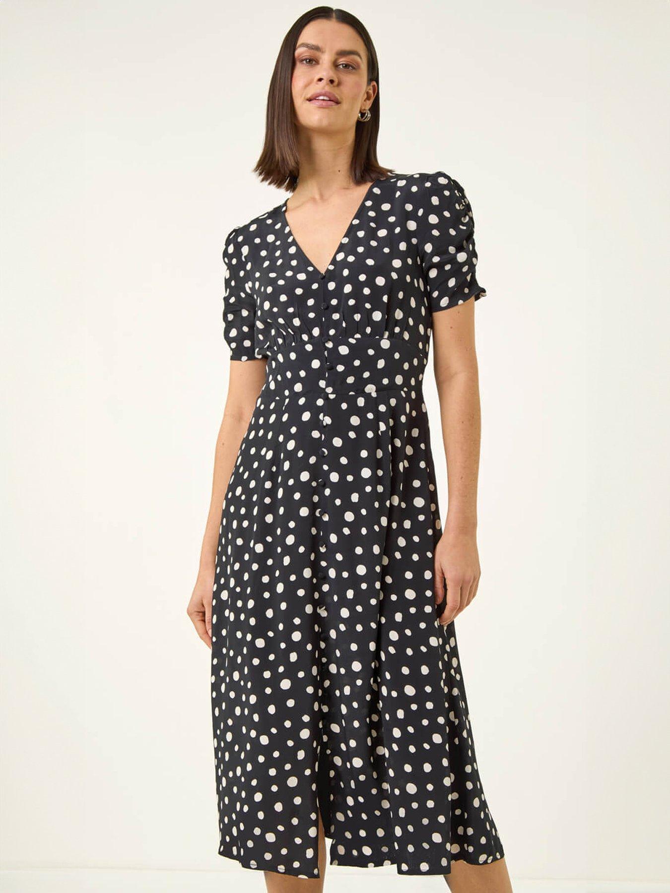 roman-polka-dot-ruched-sleeve-midi-dressback