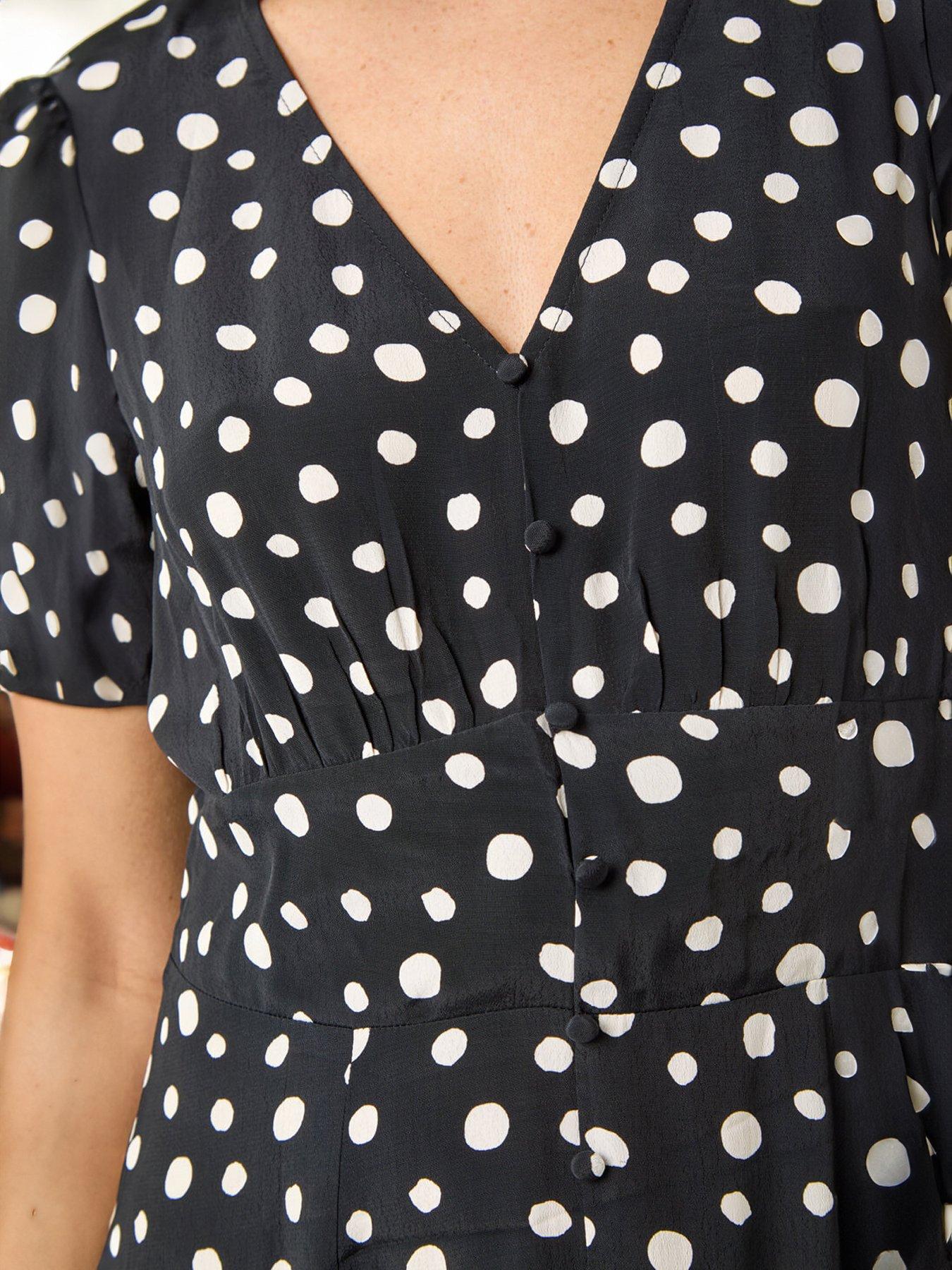 roman-polka-dot-ruched-sleeve-midi-dressdetail
