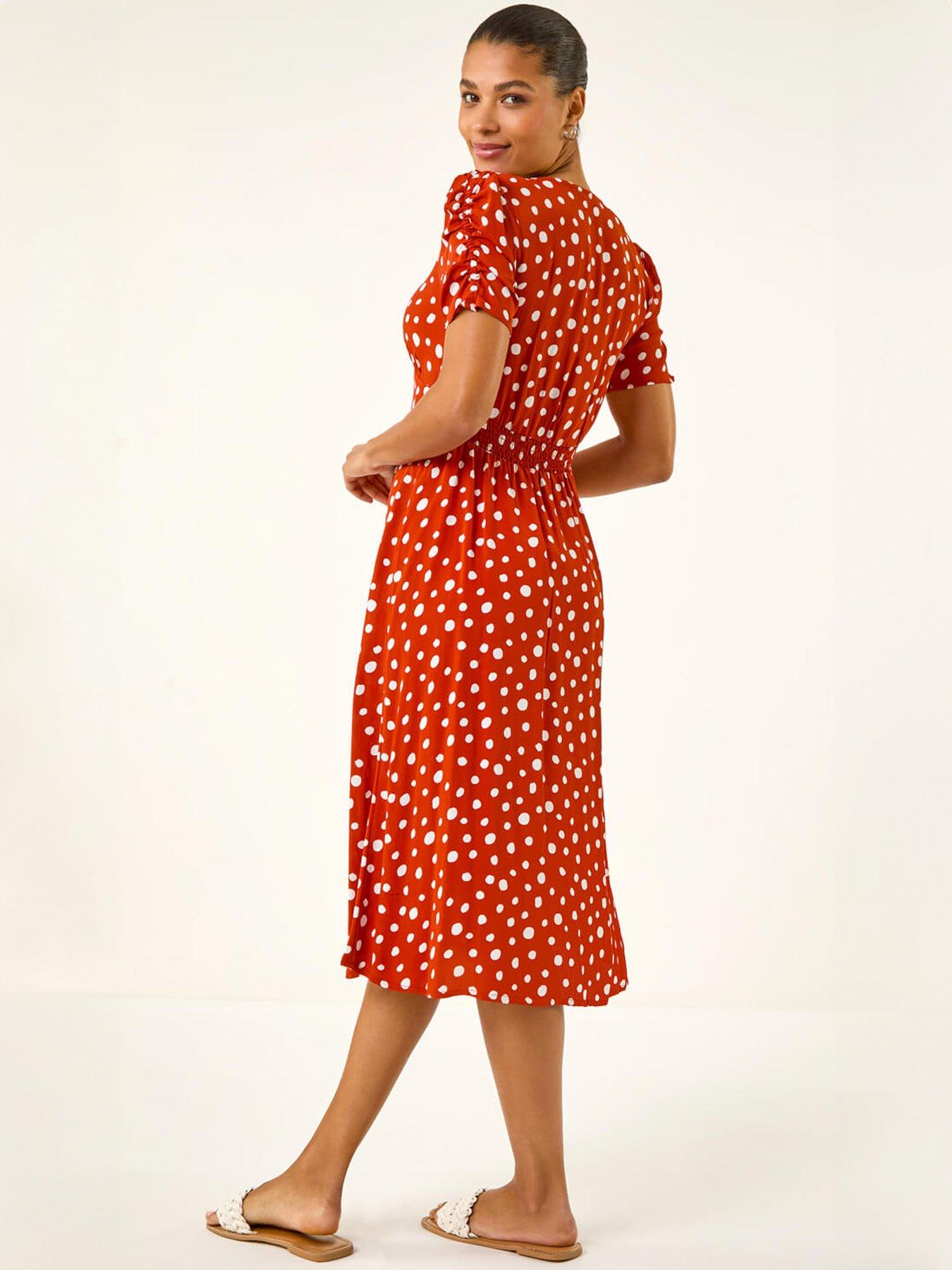 roman-polka-dot-ruched-sleeve-midi-dressstillFront