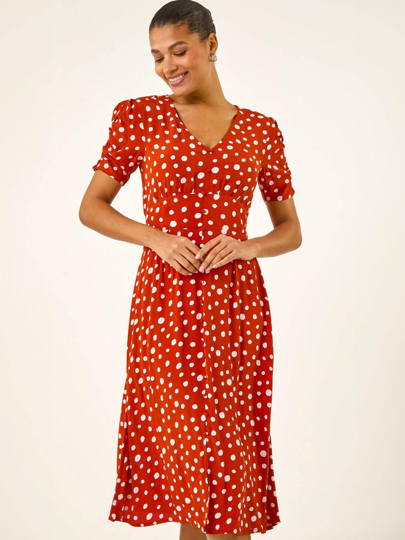 roman-polka-dot-ruched-sleeve-midi-dressback