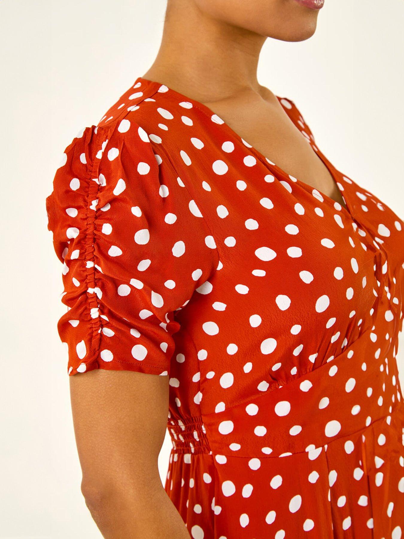 roman-polka-dot-ruched-sleeve-midi-dressdetail