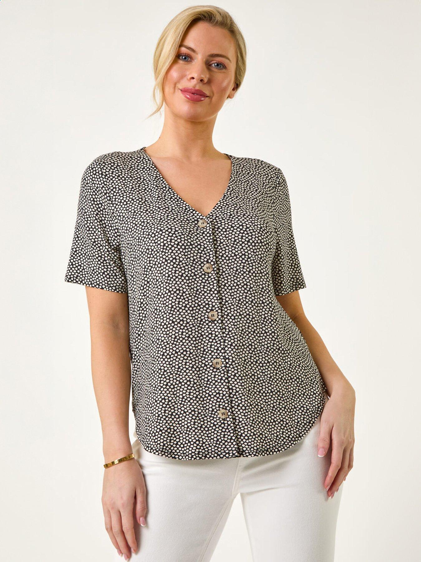 roman-petite-spot-v-neck-stretch-blousefront