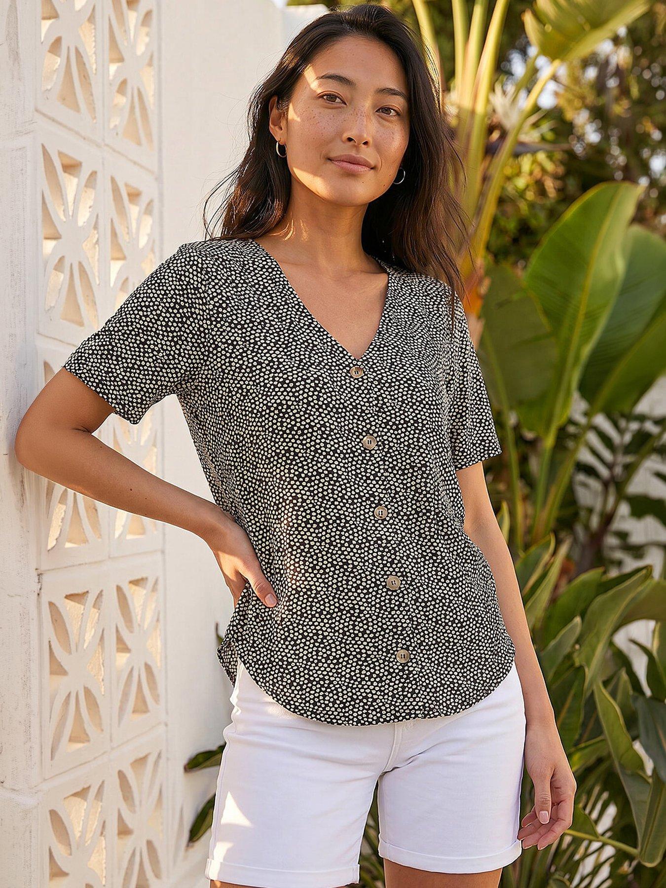 Roman Petite Spot V-neck Stretch Blouse