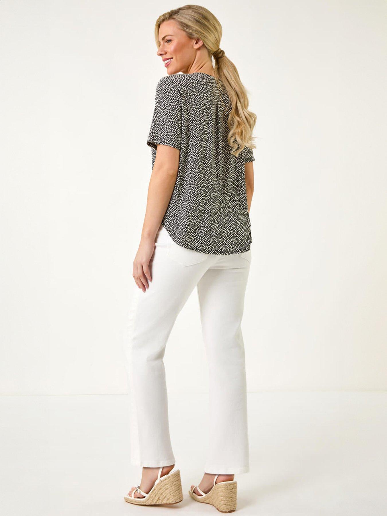 roman-petite-spot-v-neck-stretch-blousestillFront
