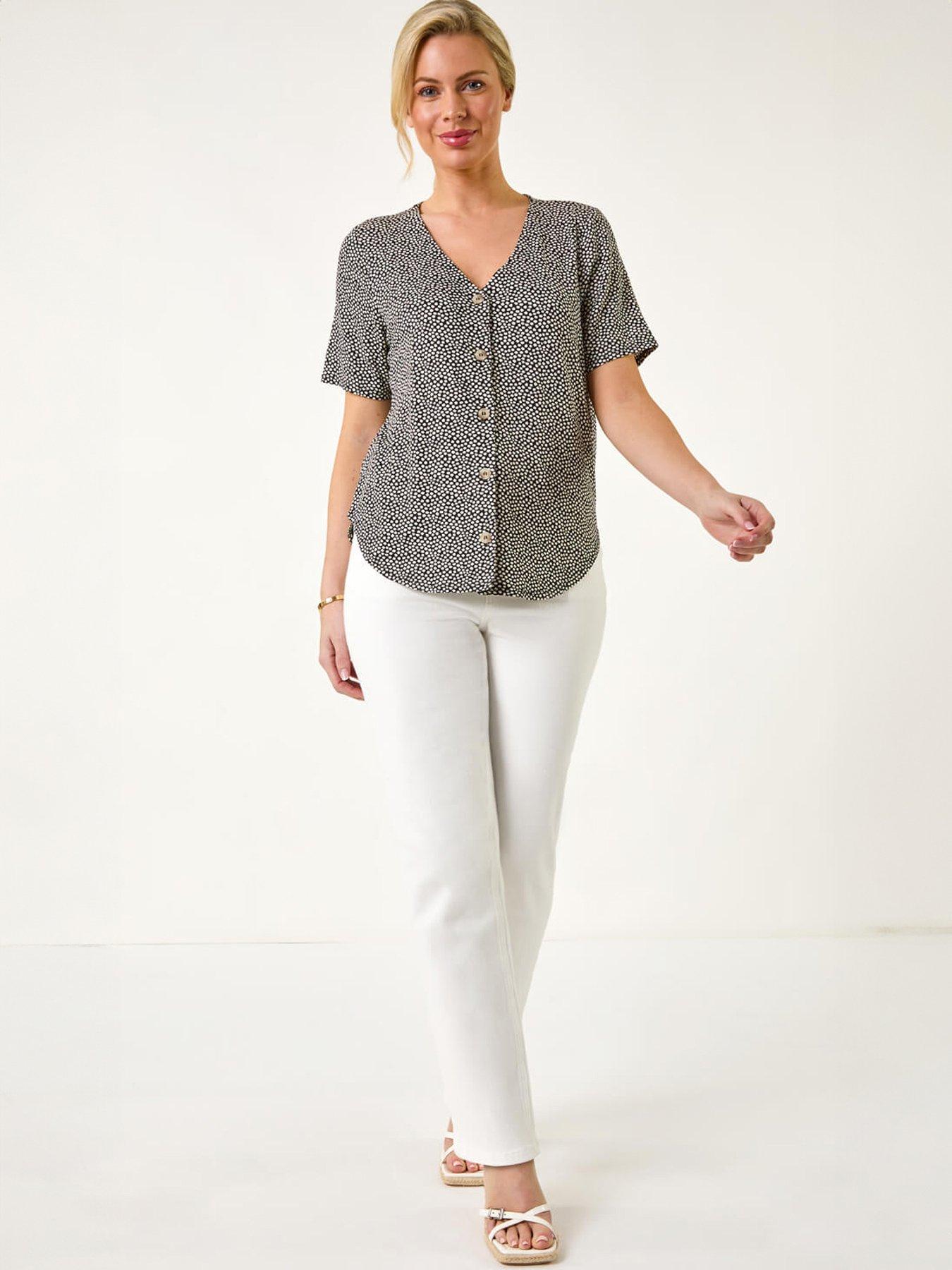 Image 3 of 5 of Roman Petite Spot V-neck Stretch Blouse
