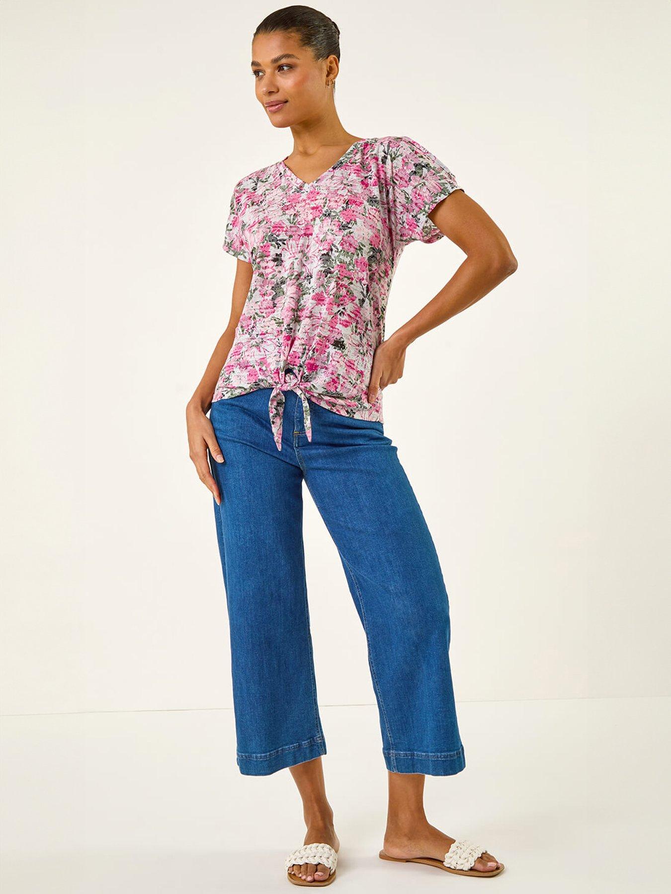 Image 3 of 5 of Roman Floral Print Burnout Tie Top