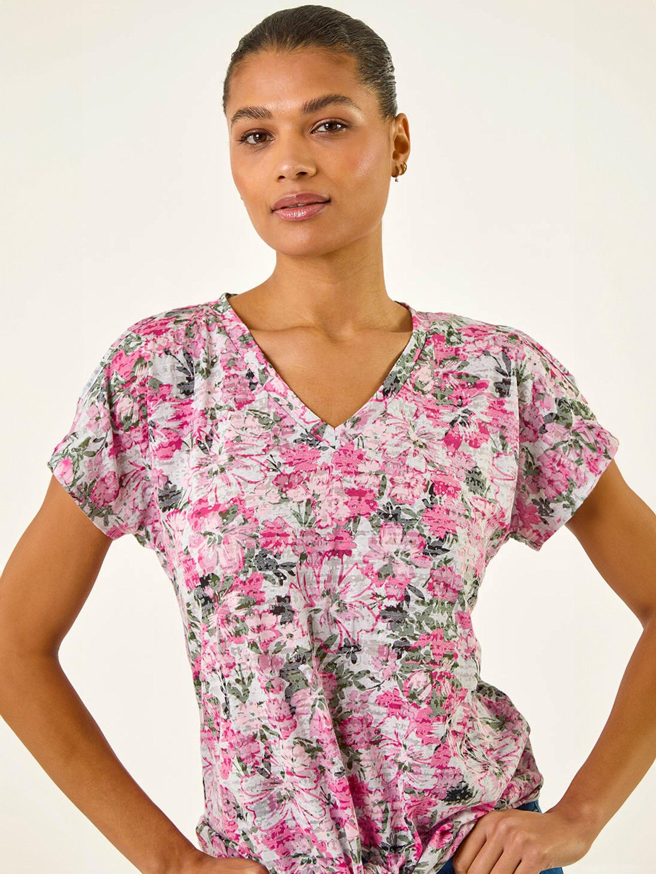 Image 4 of 5 of Roman Floral Print Burnout Tie Top