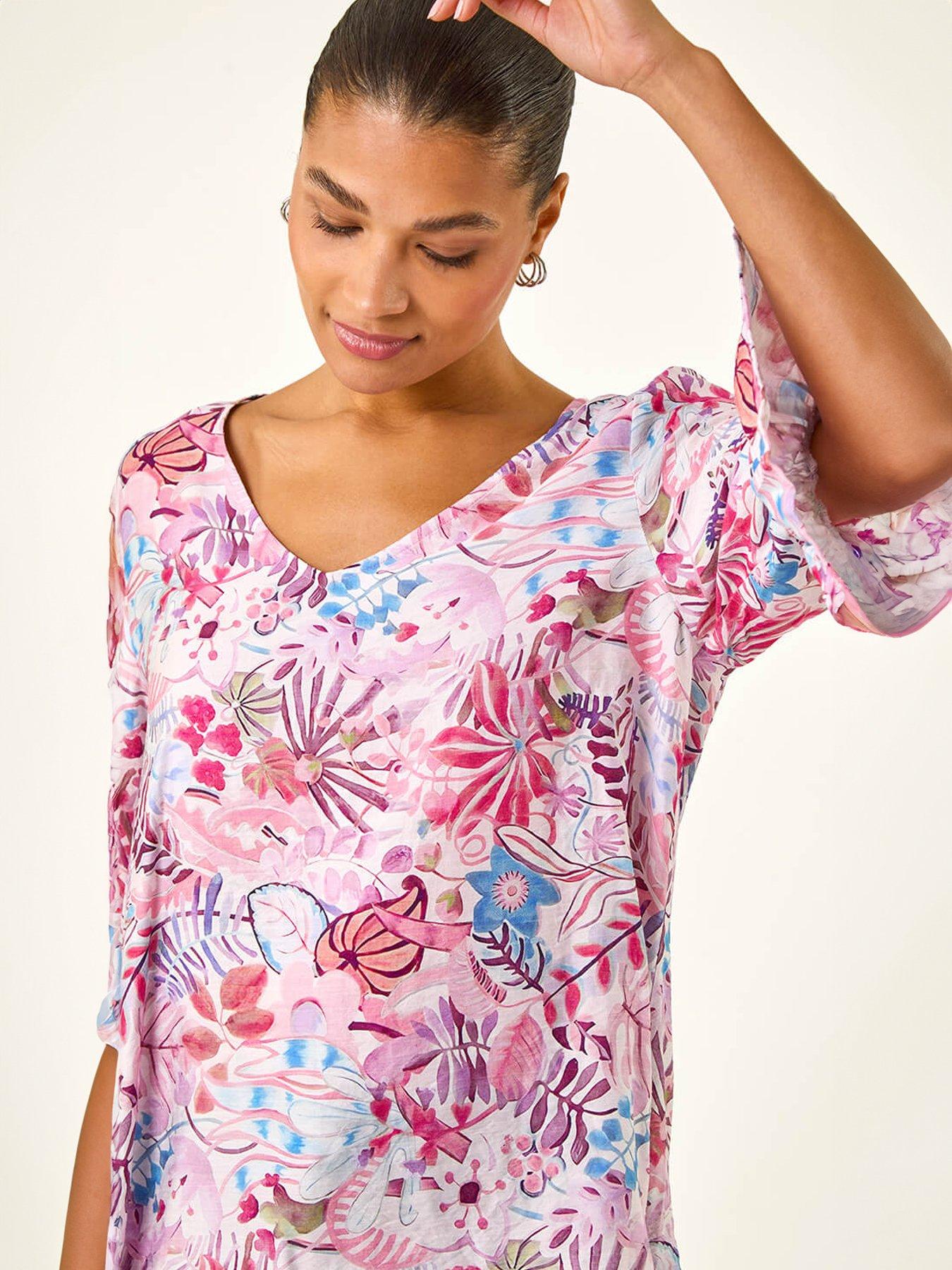 roman-floral-flare-sleeve-topoutfit
