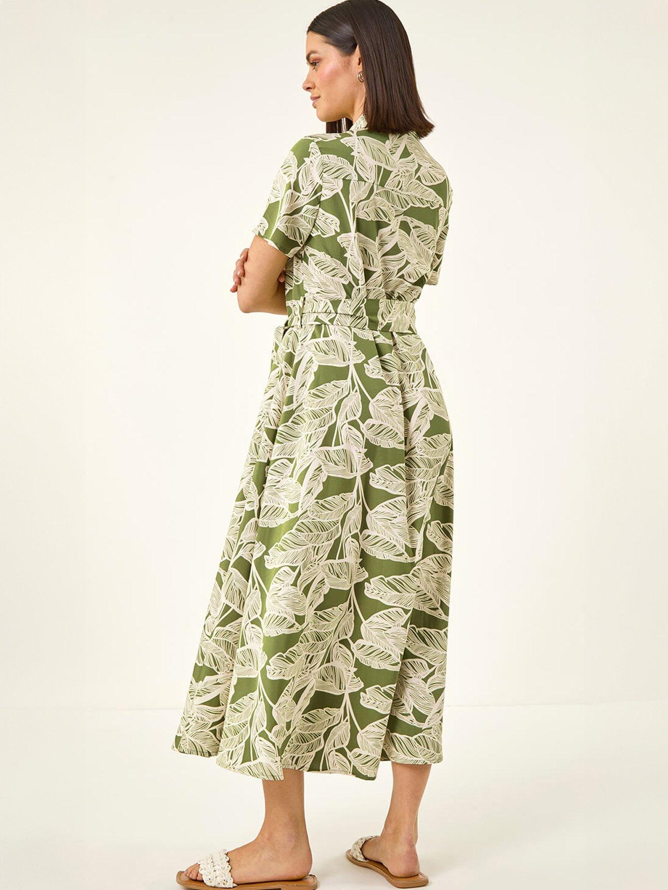 Image 2 of 5 of Roman Leaf Print Belted Shirt Dress