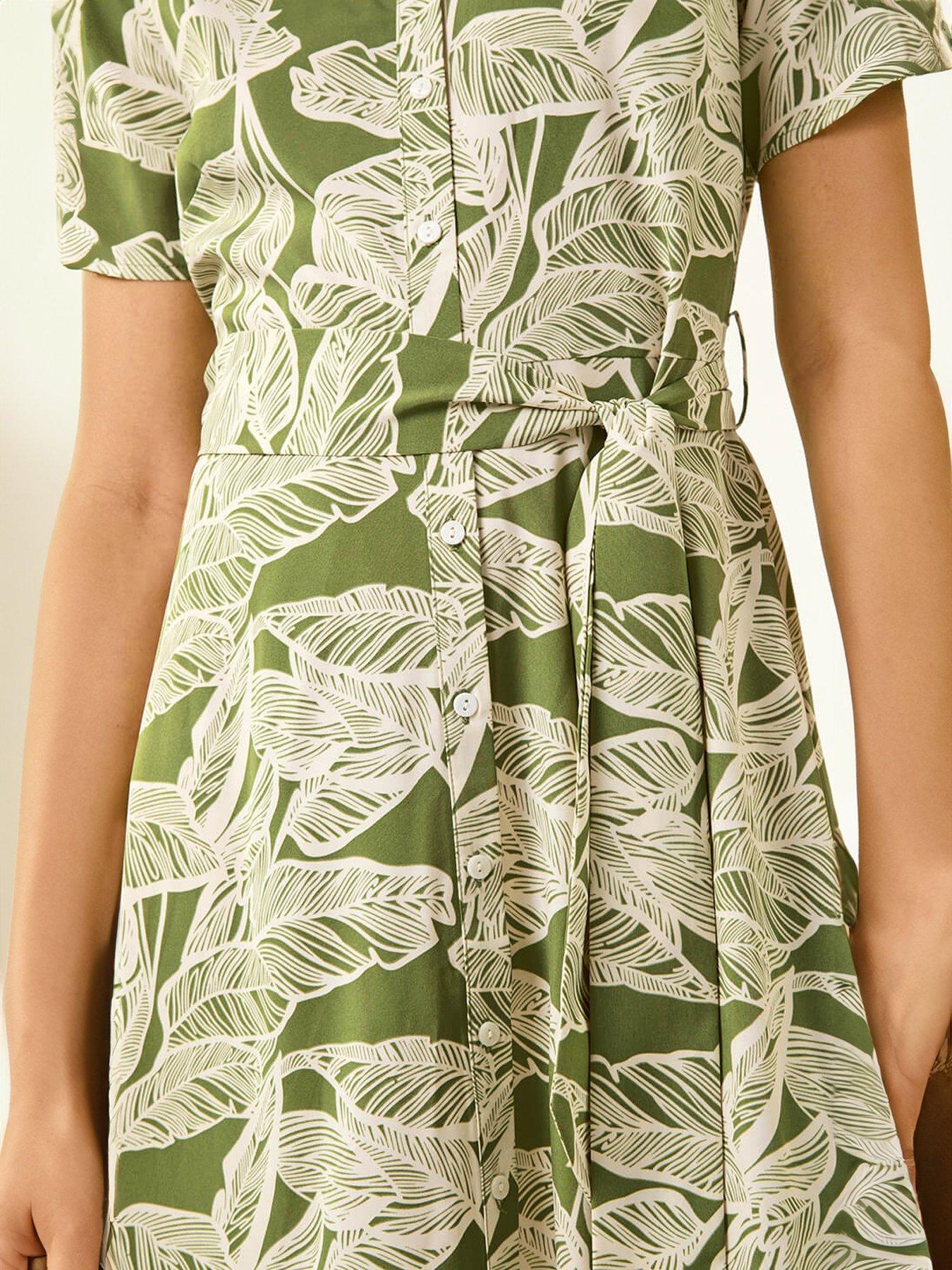 Image 5 of 5 of Roman Leaf Print Belted Shirt Dress