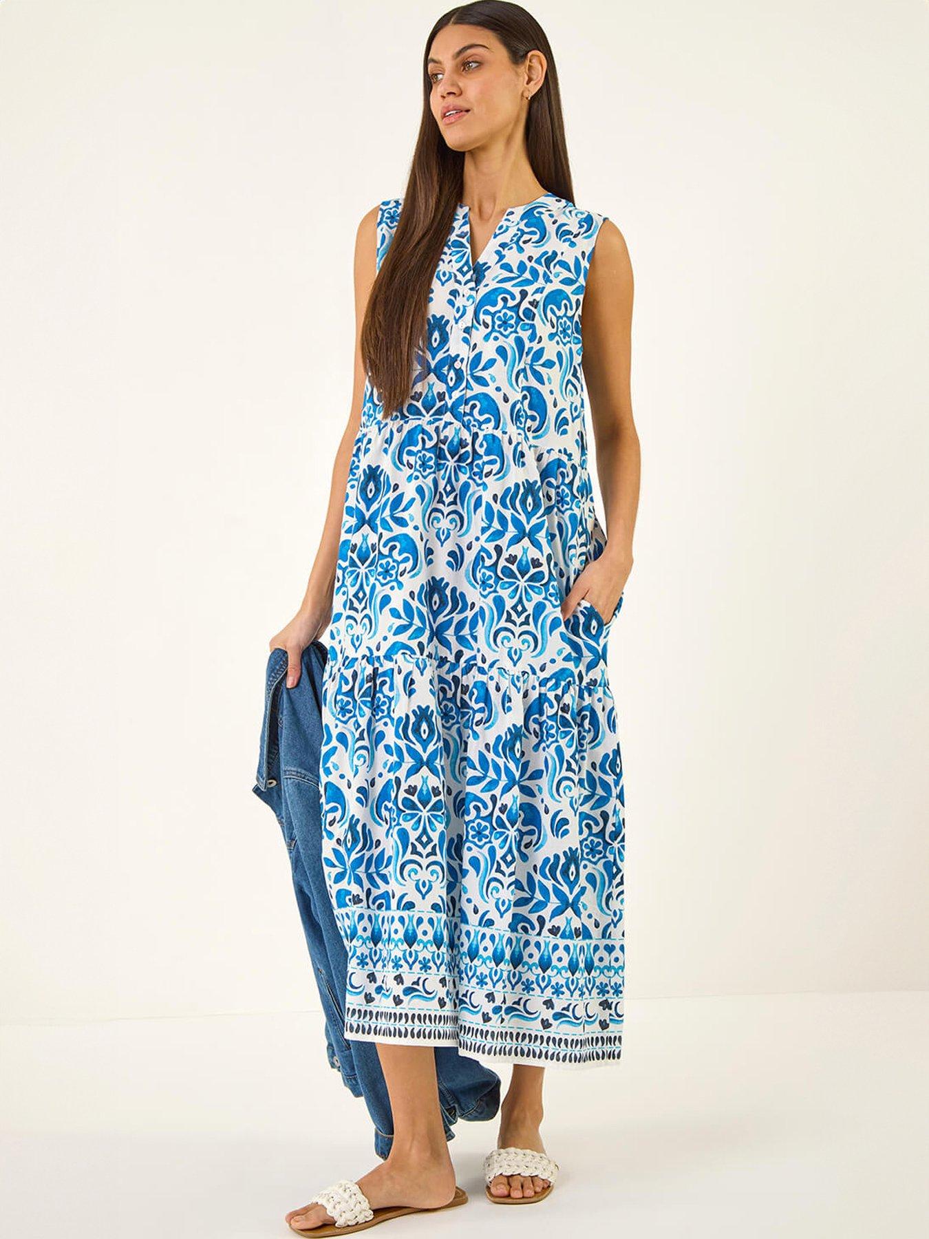Roman Printed Button Detail Midi Dress