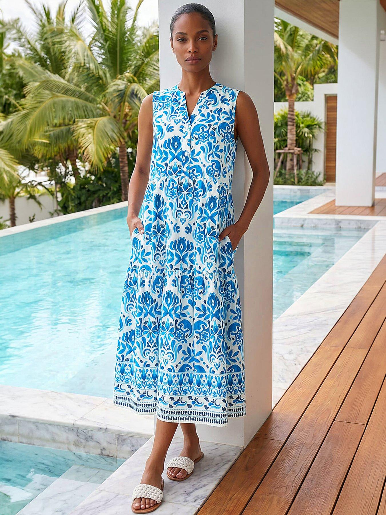 Image 2 of 5 of Roman Printed Button Detail Midi Dress