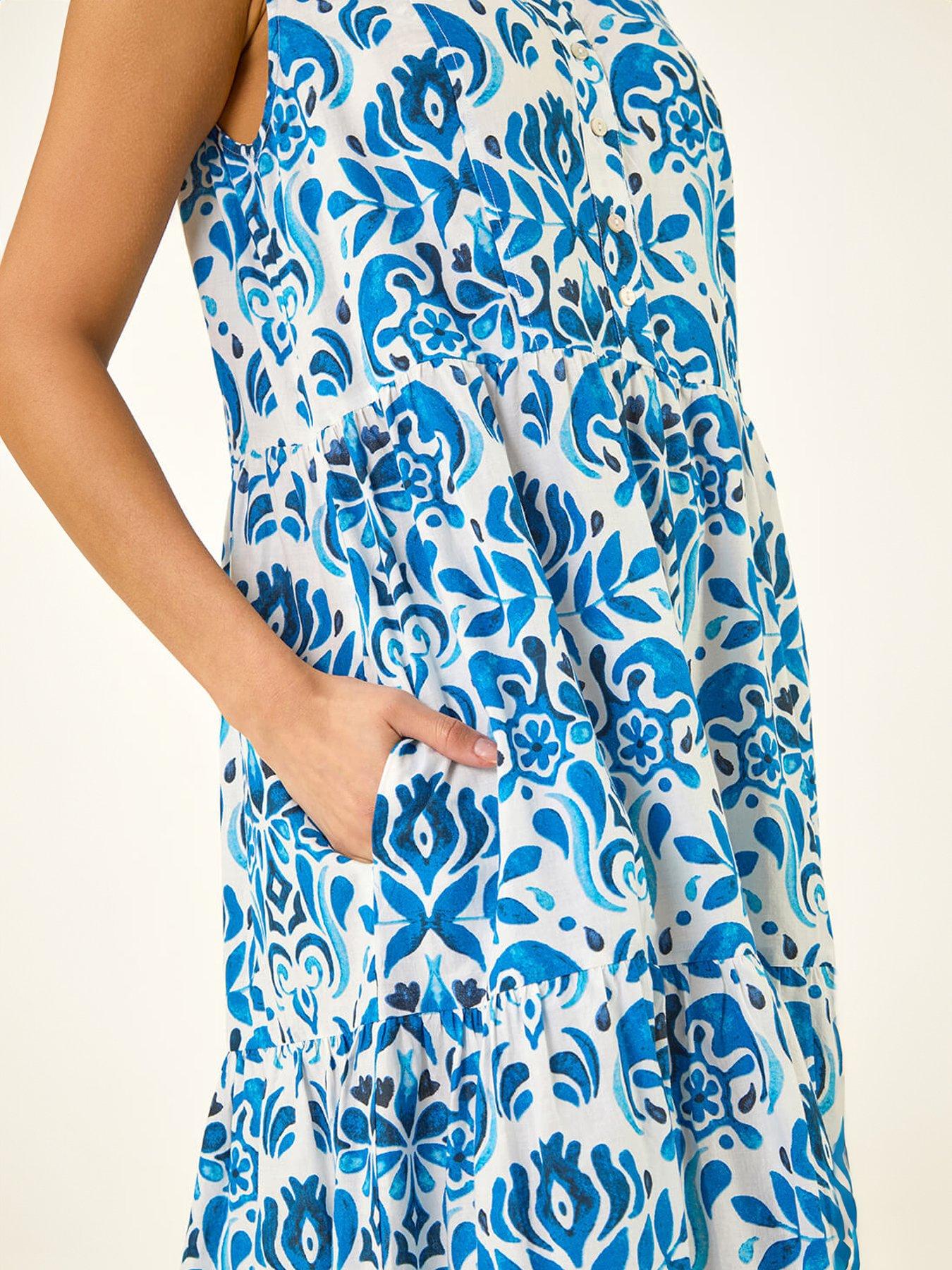Image 5 of 5 of Roman Printed Button Detail Midi Dress
