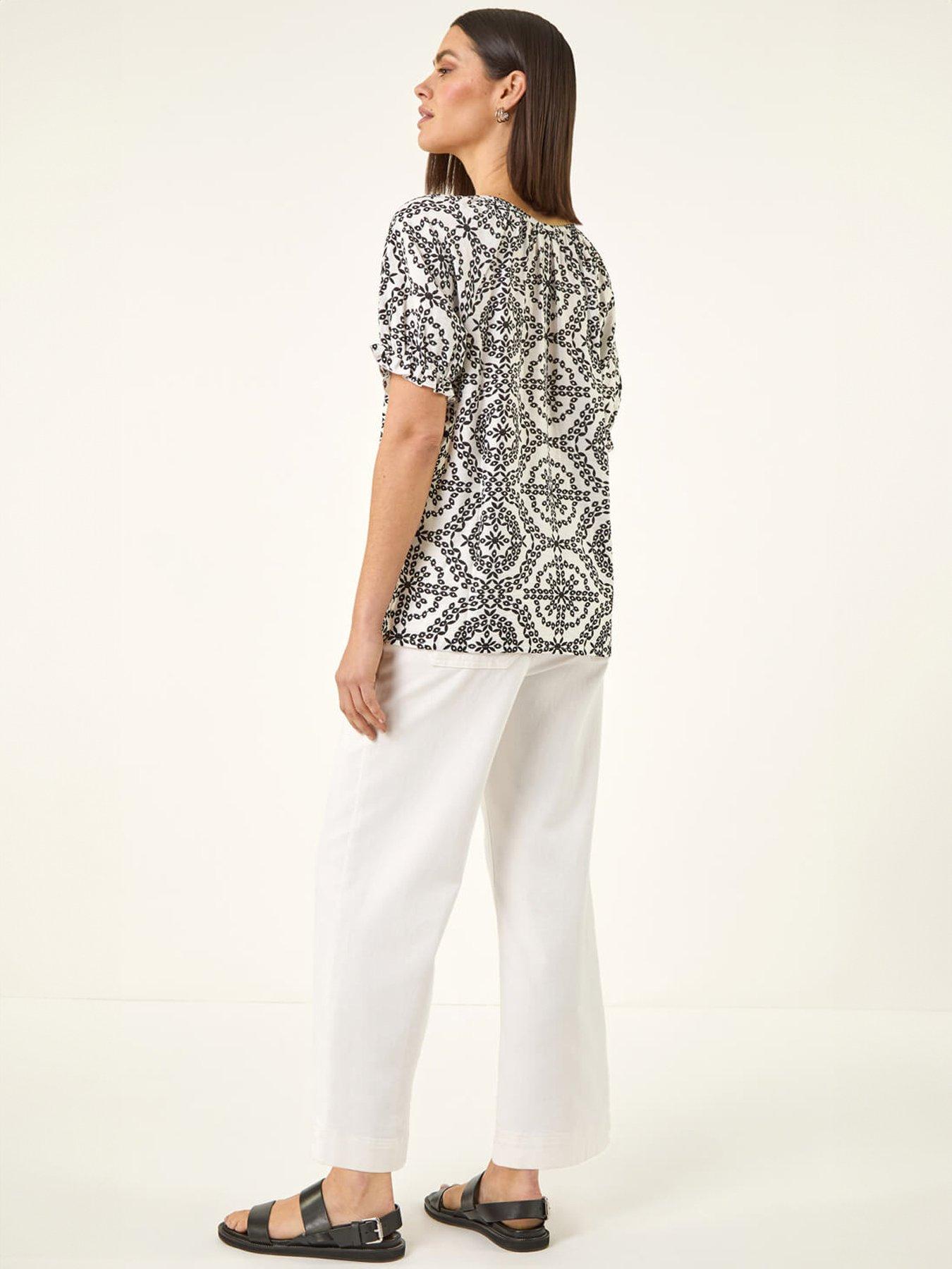 Image 2 of 5 of Roman Mono Printed Tie Neck Top