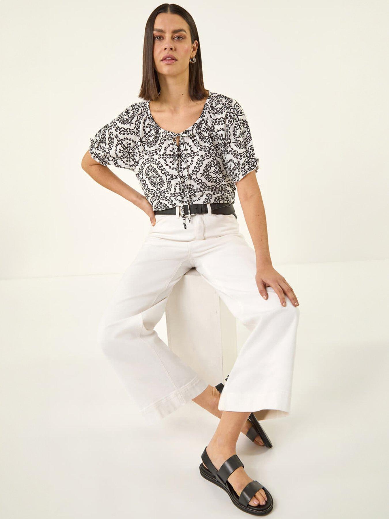 Image 4 of 5 of Roman Mono Printed Tie Neck Top