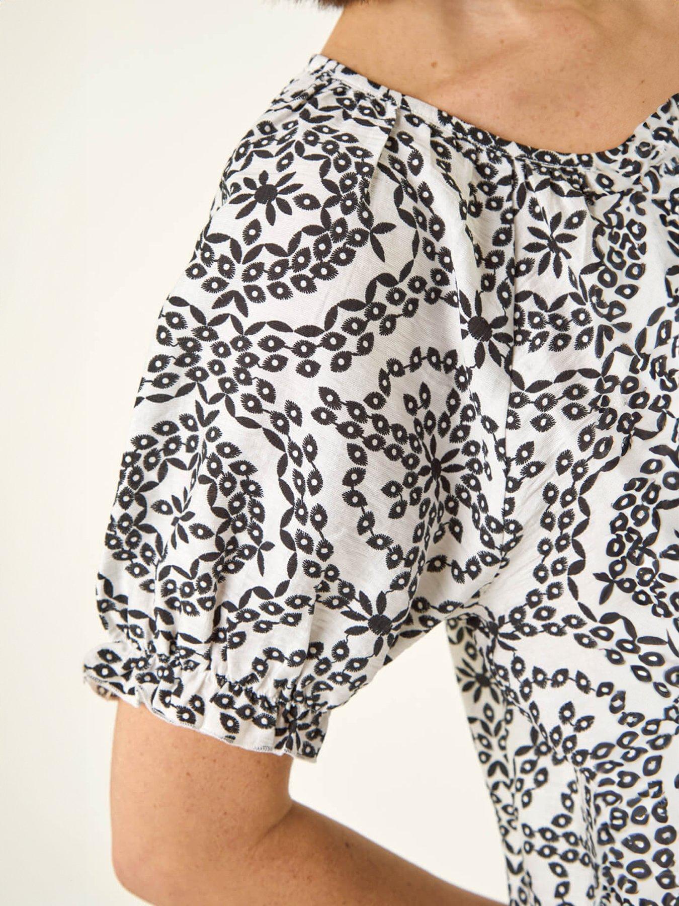 Image 5 of 5 of Roman Mono Printed Tie Neck Top