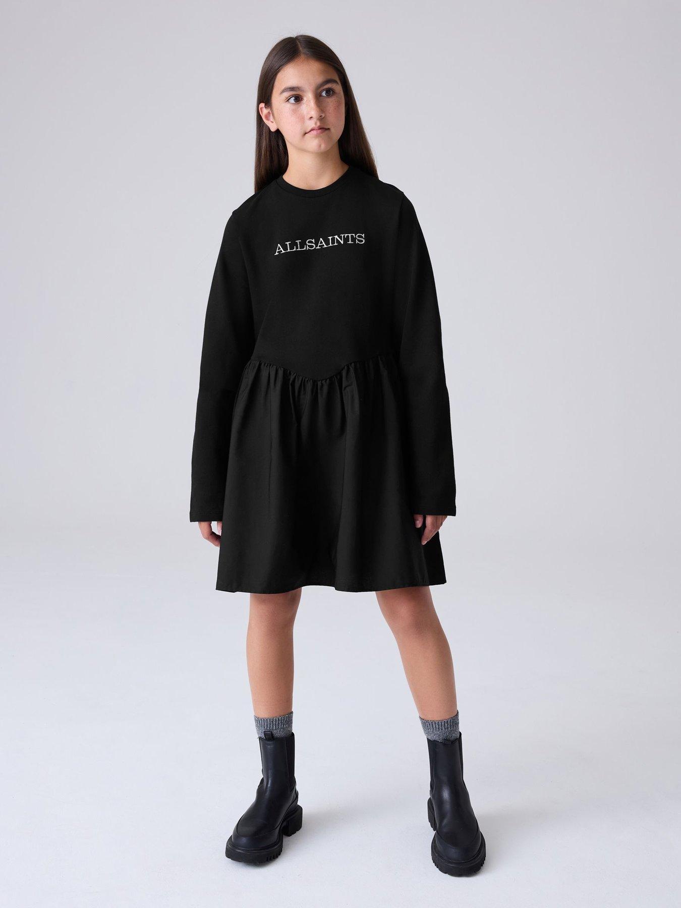 smallsaints-older-girls-logo-chevron-long-sleeve-t-shirt-dress-black