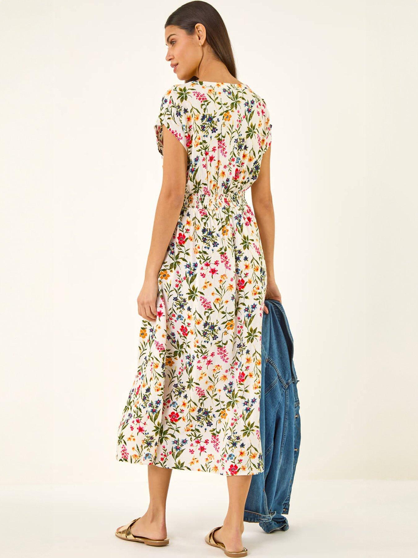 Image 2 of 5 of Roman Floral Print Textured Midi Dress