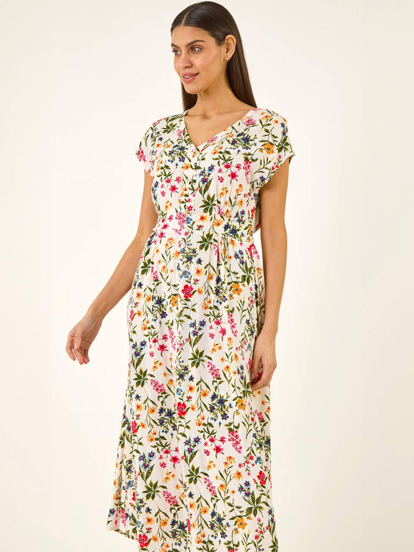 Image 3 of 5 of Roman Floral Print Textured Midi Dress