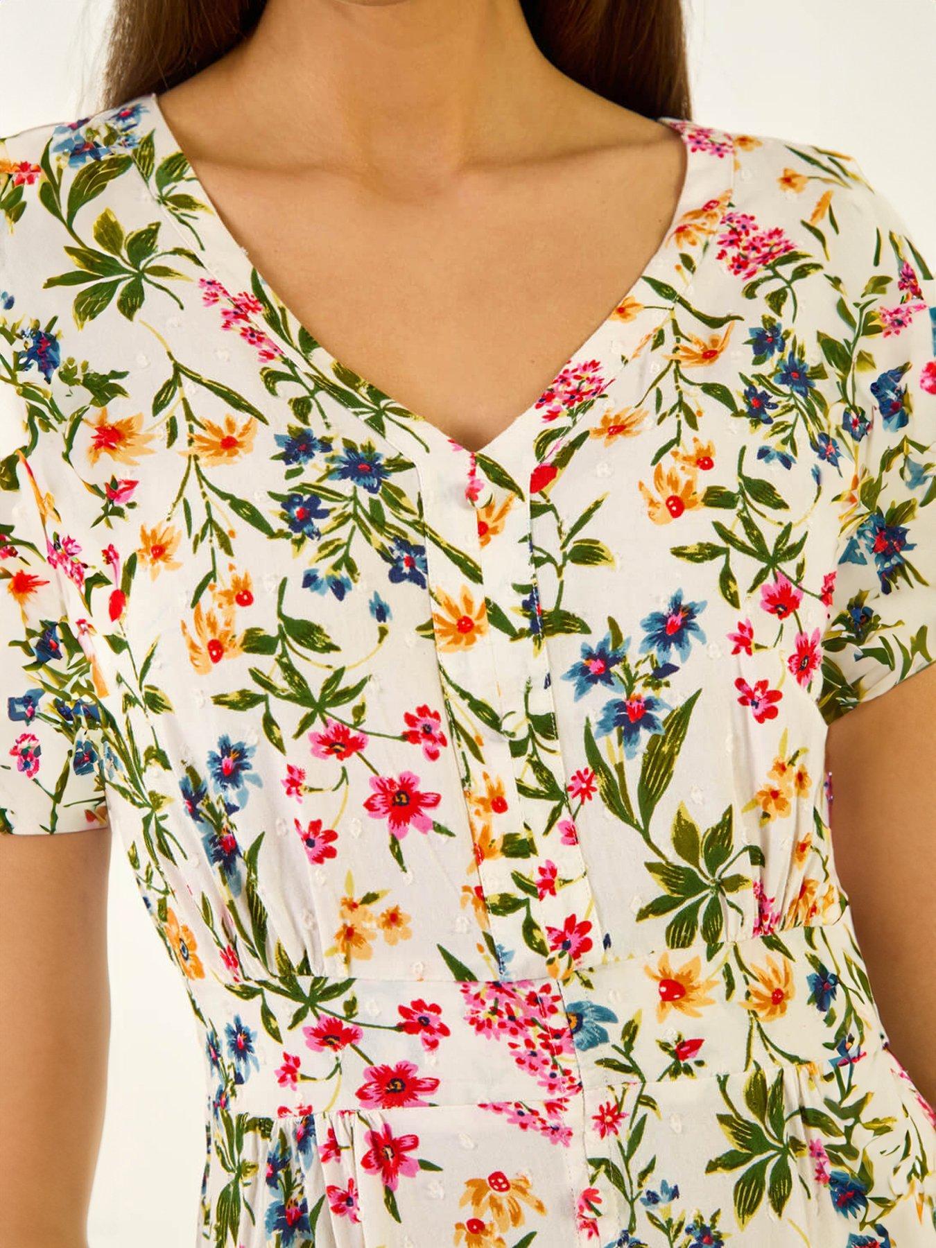 Image 5 of 5 of Roman Floral Print Textured Midi Dress