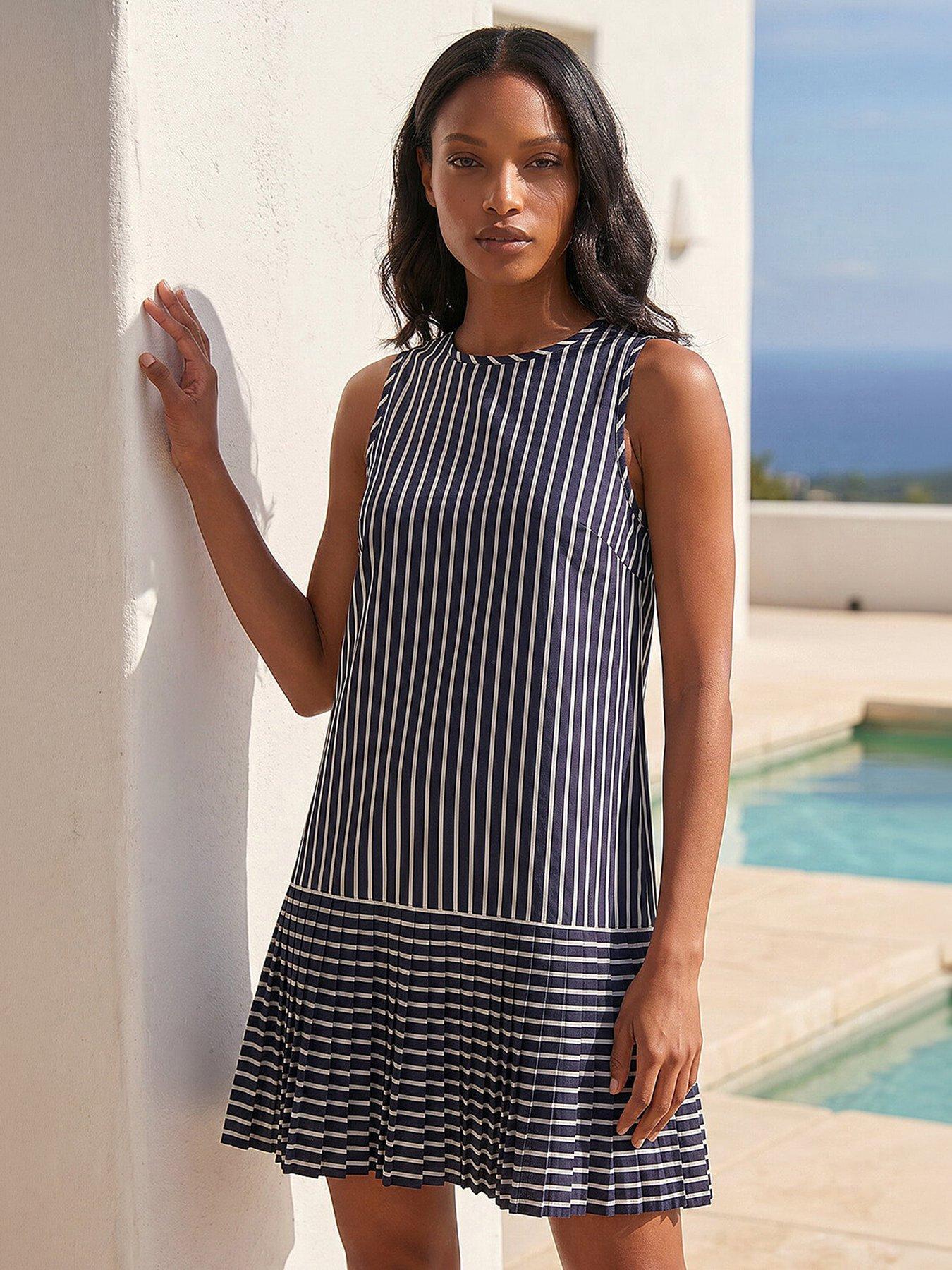 roman-stripe-print-pleated-a-line-dress