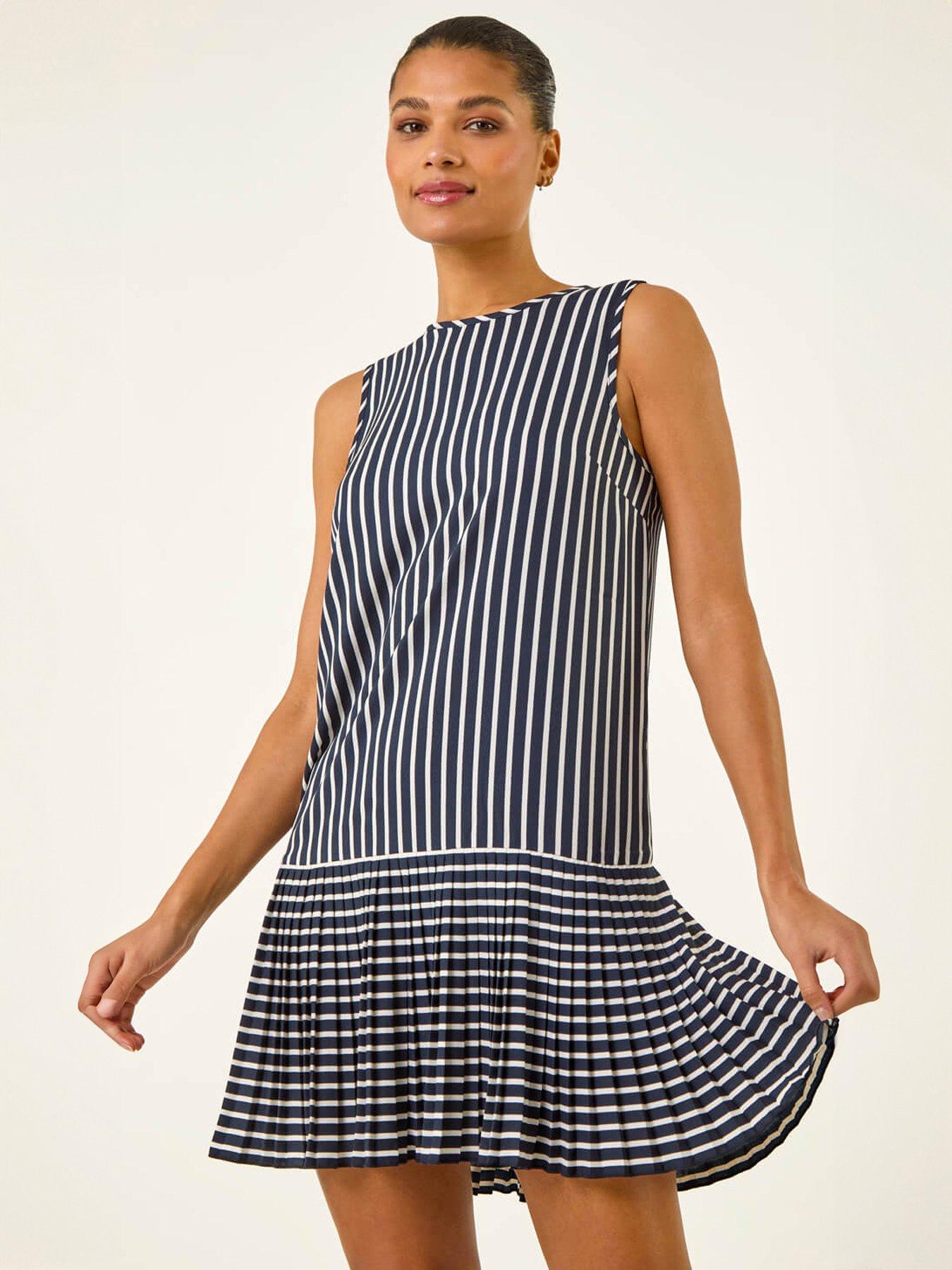 roman-stripe-print-pleated-a-line-dressfront