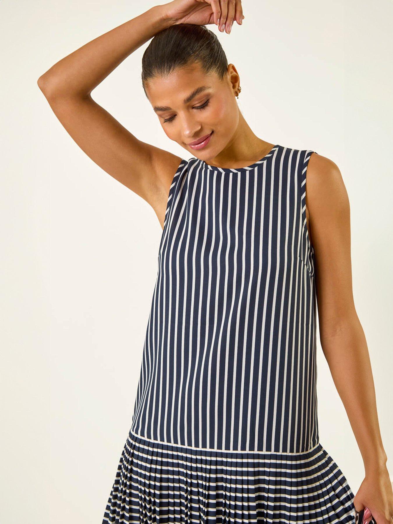 roman-stripe-print-pleated-a-line-dressoutfit