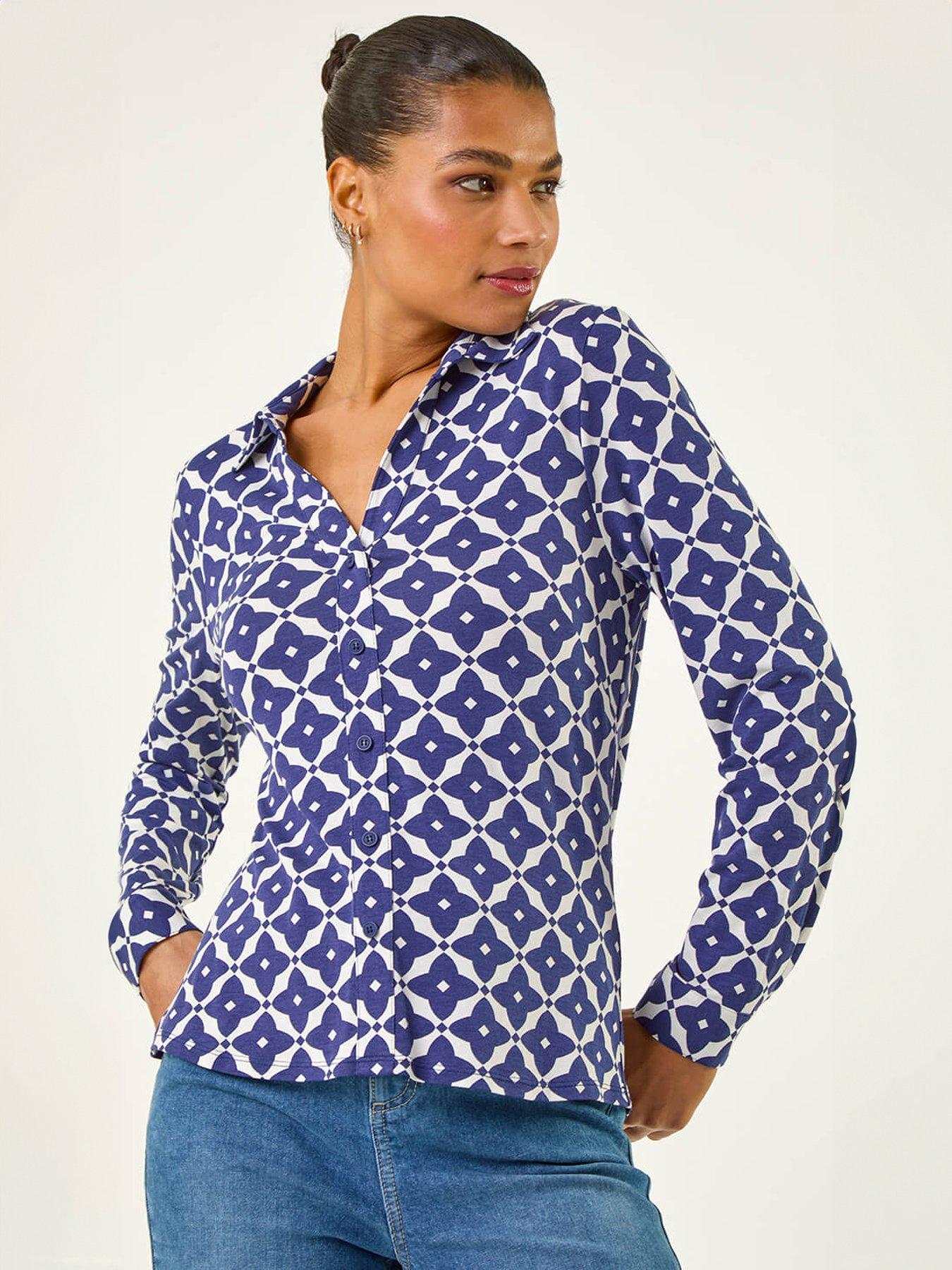 Roman Geo Print Stretch Mock Shirt