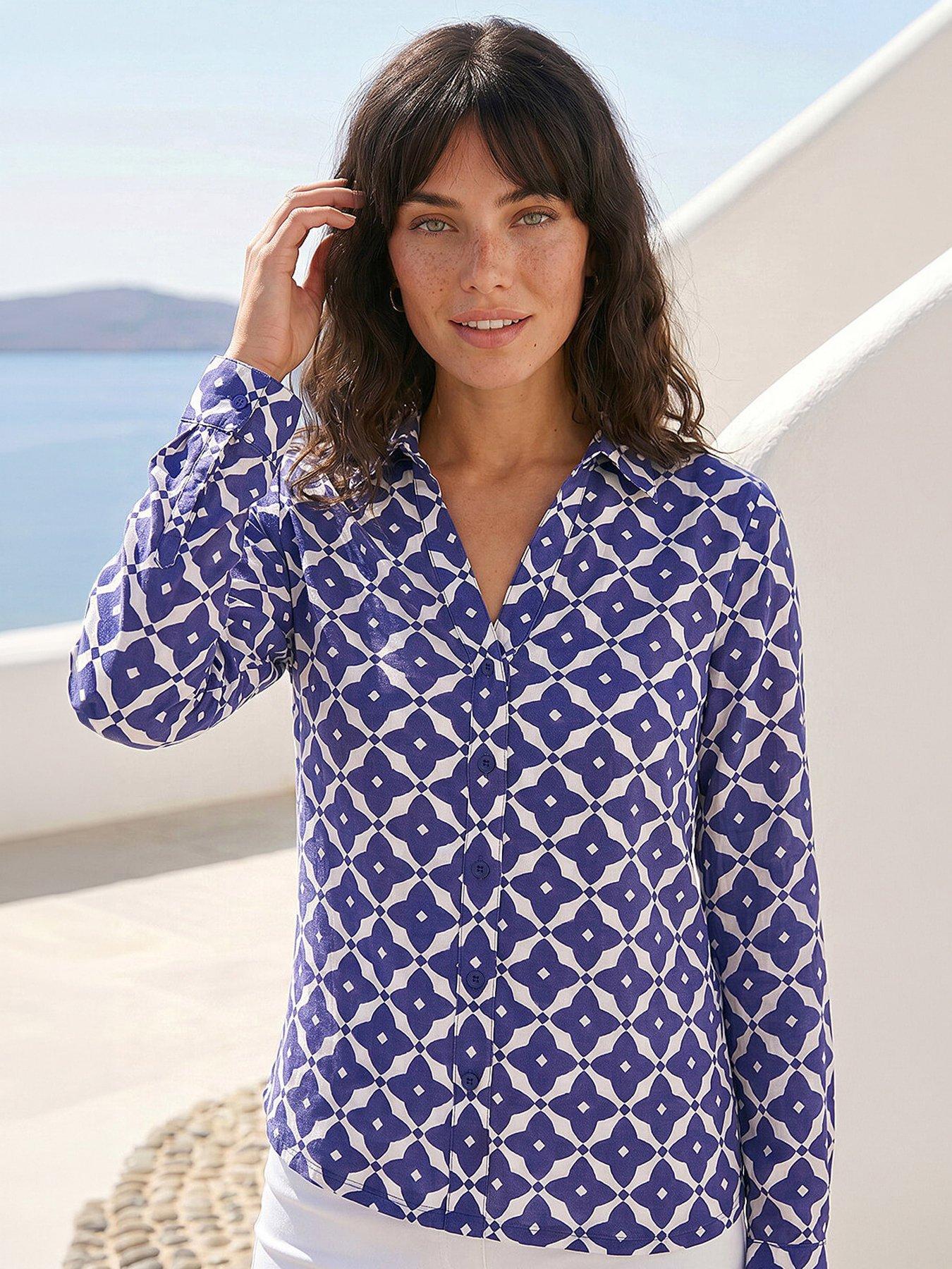 Image 1 of 5 of Roman Geo Print Stretch Mock Shirt